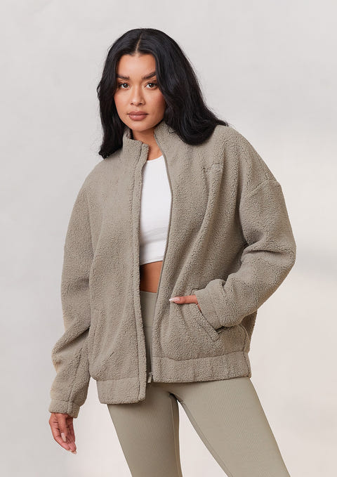 Cozy Zip-Up Fleece Jacket - Oat – Lounge Underwear