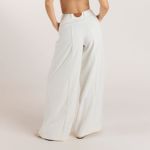 Wide-Leg Pleat Detail Pants - Off White alternate