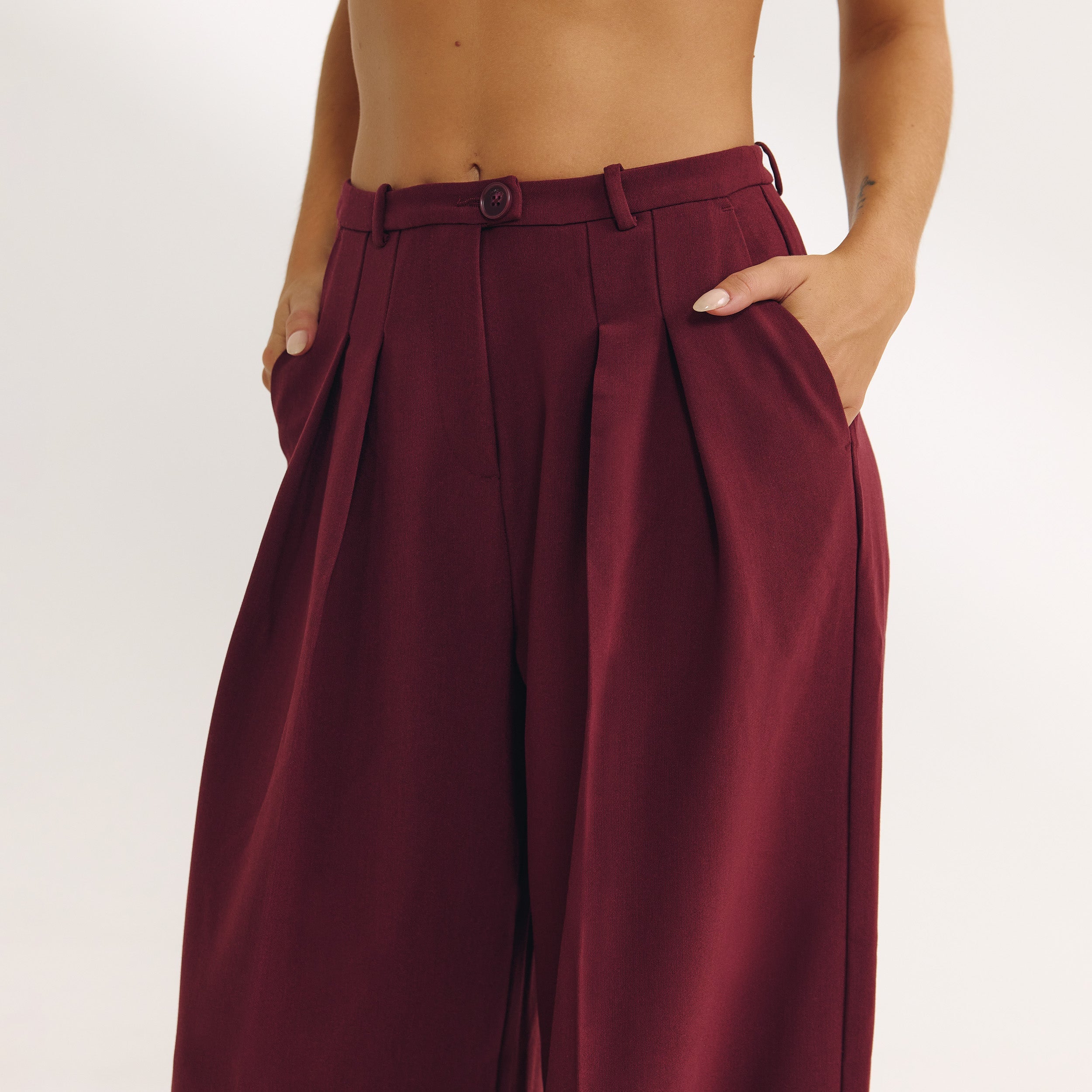 Wide-Leg Tailored Pants | Wide-Leg Tailored Trousers - Cherry Lacquer