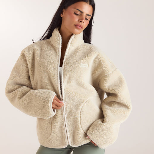 Zip-Up Borg Jacket - Cream alternate