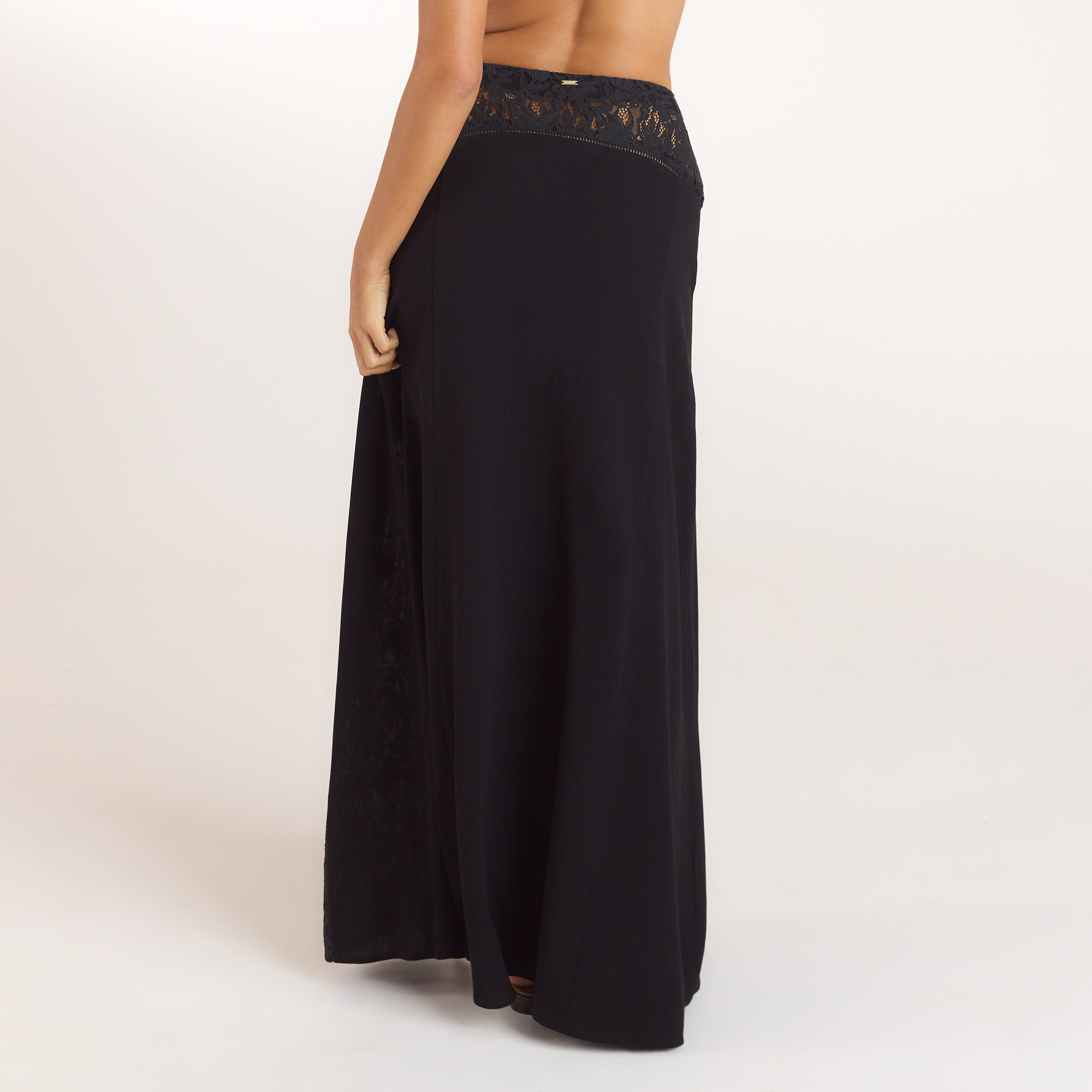 Lace Insert Maxi Skirt - Black alternate