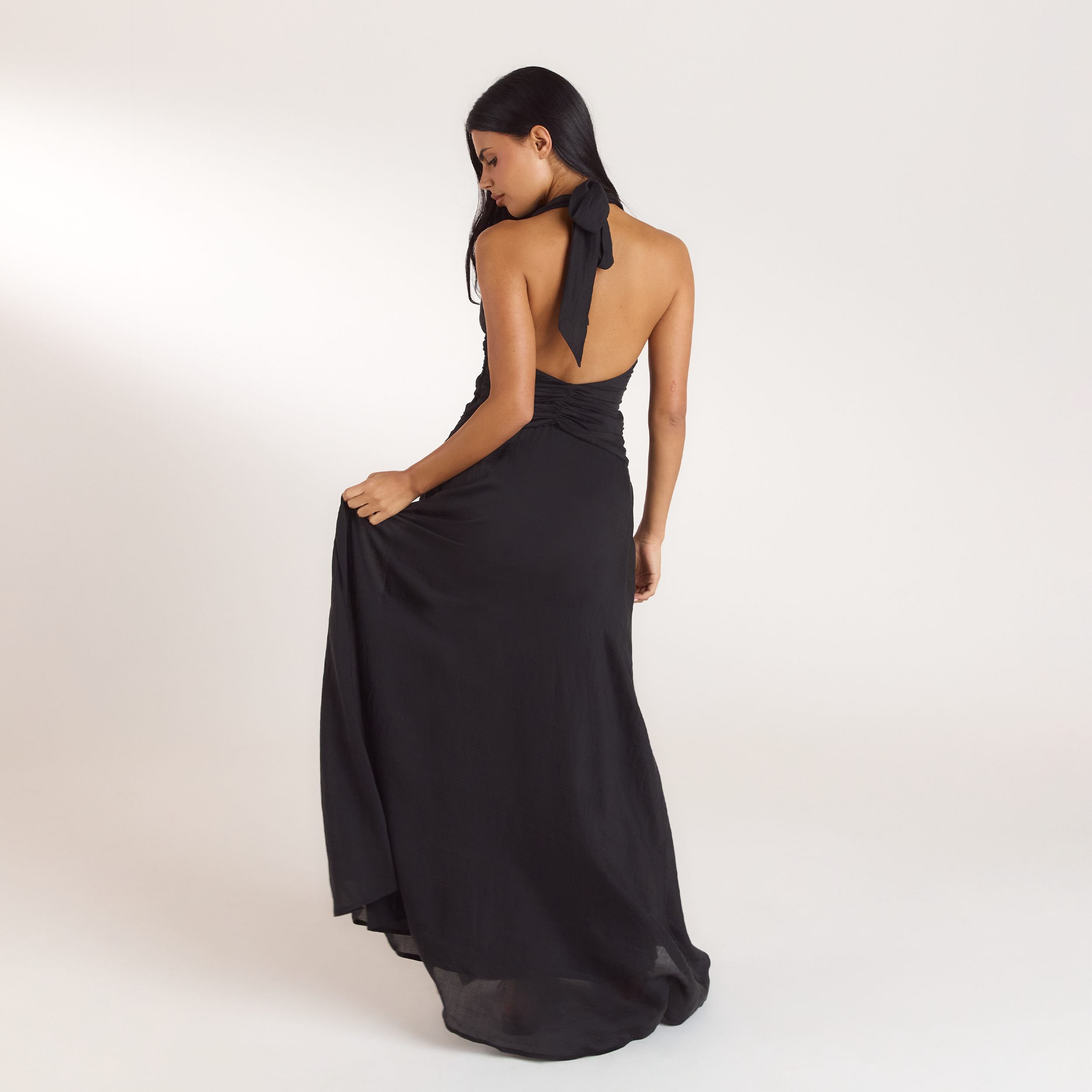 Ruched Tencel Maxi Dress - Black alternate