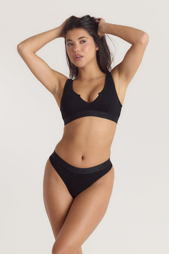 Soft Ribbed Push-Up Bralette - Black