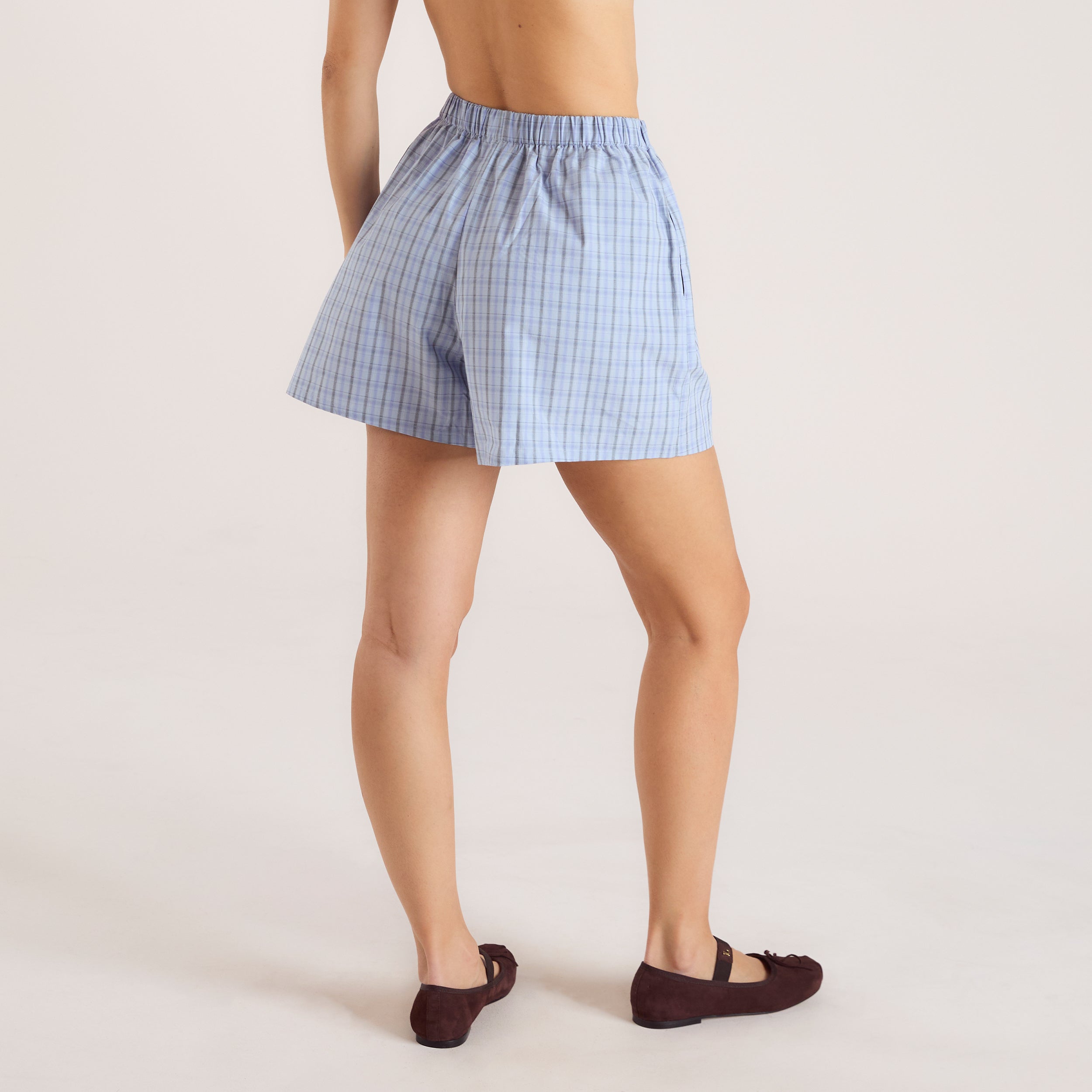 Checked Cotton Shorts - Blue alternate