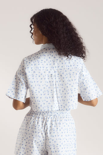Bloom & Stripe Short-Sleeved Pyjama Shirt - Blue alternate
