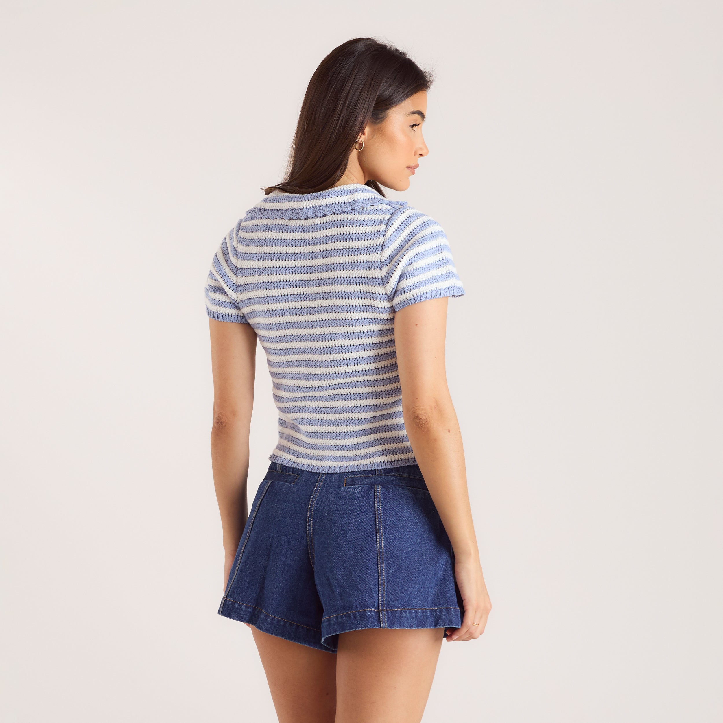 Crochet Polo Top | Crochet Polo Top - Blue Stripe