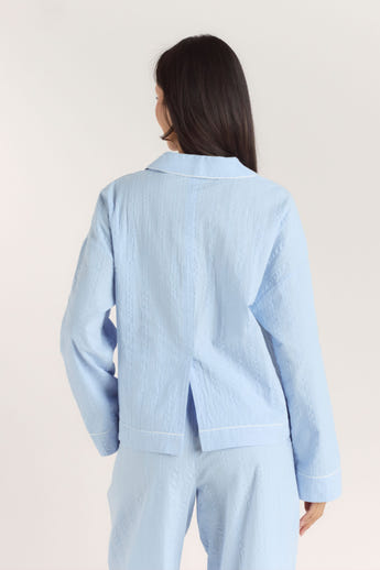 Textured Cotton Pajama Shirt - Blue alternate