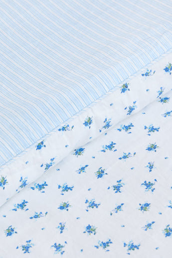 Bloom & Stripe Reversible Duvet Cover - Blue Floral Print alternate