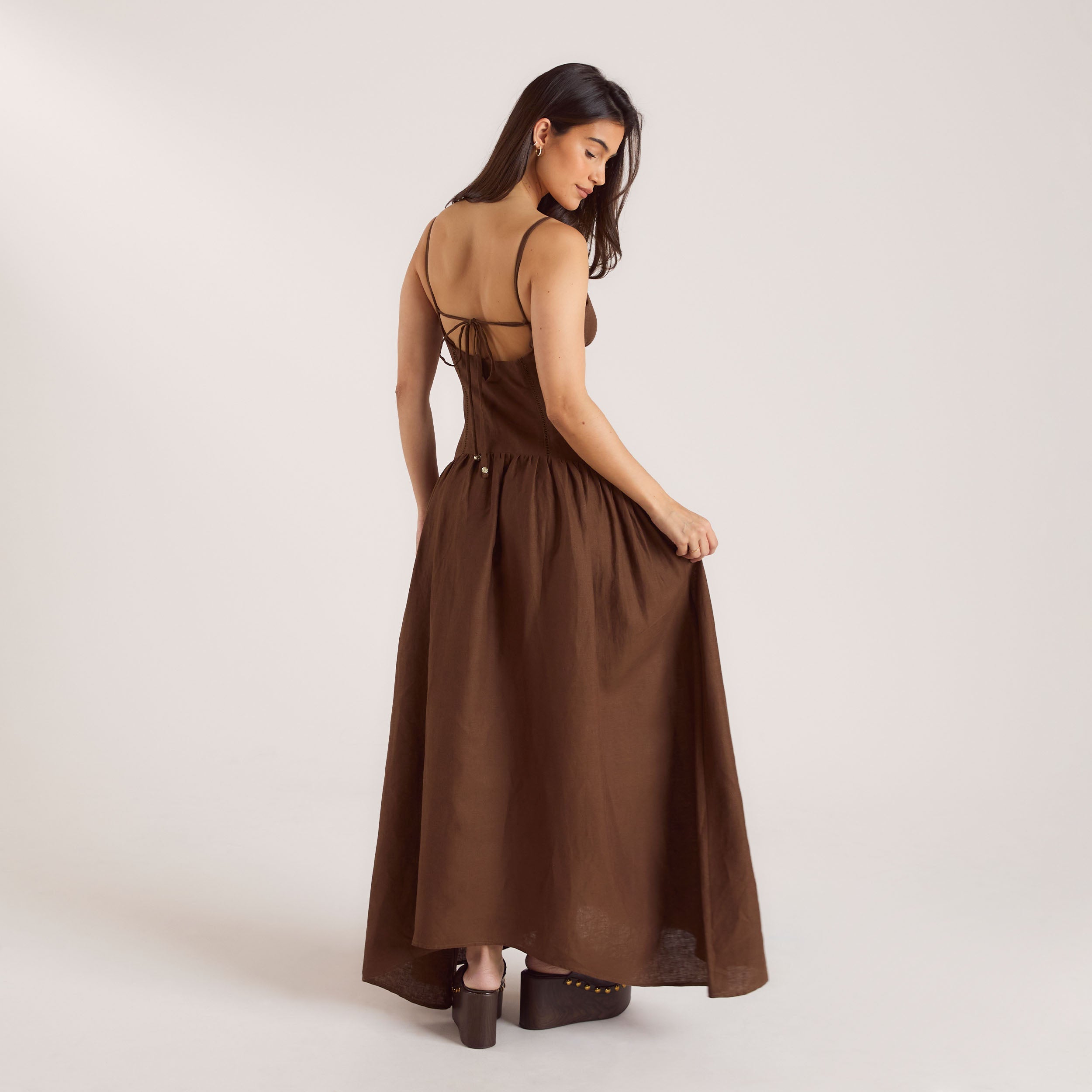 Drop-Waist Linen Maxi Dress | Drop-Waist Linen Maxi Dress - Chocolate