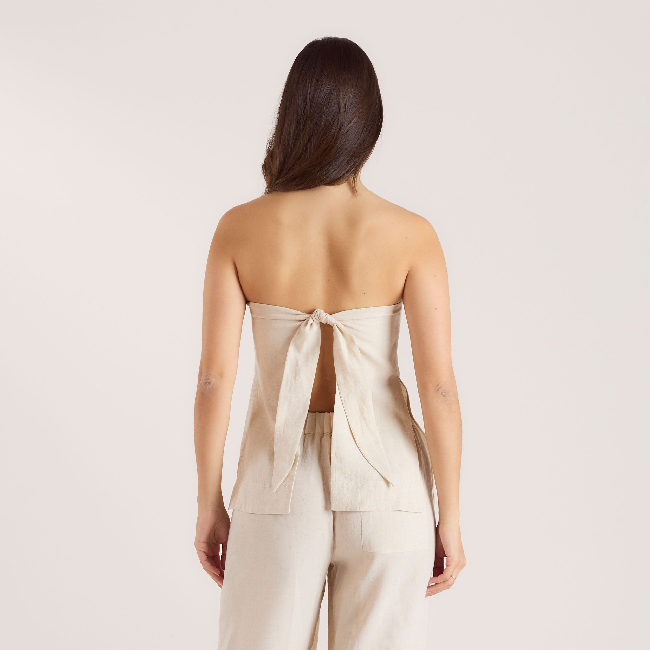 Linen Blend Bandeau Top - Cream alternate