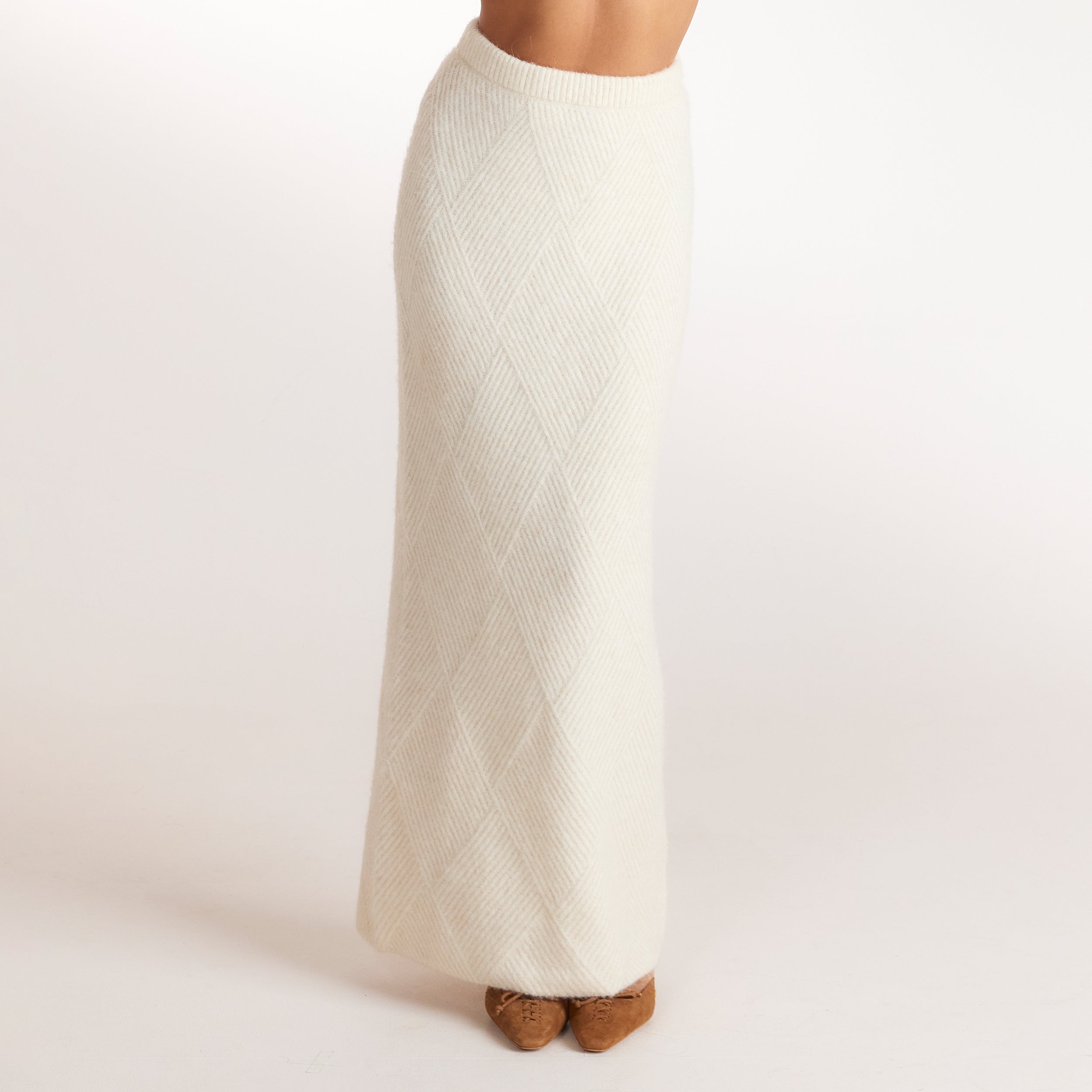 Diamond Knitted Maxi Skirt - Cream