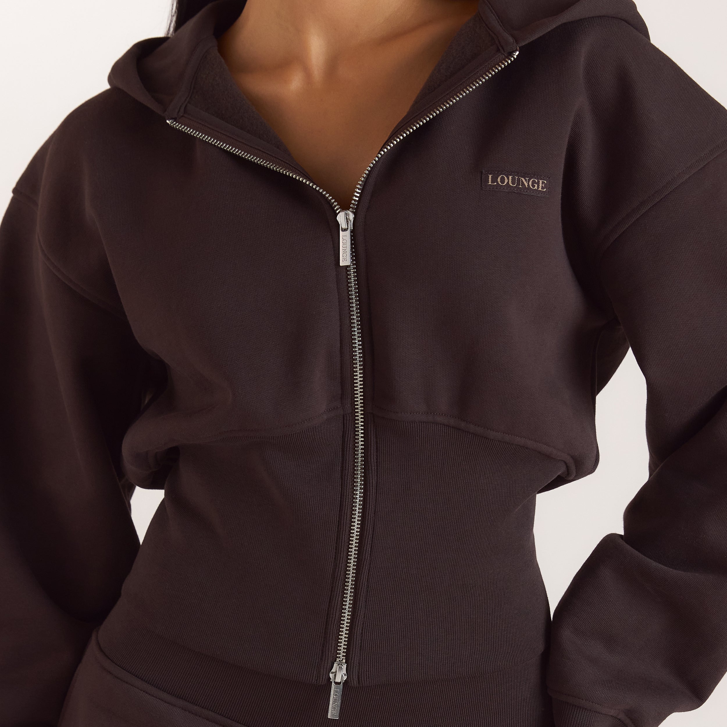 Fitted-Waist Zip-Up Hoodie | Fitted-Waist Zip-Up Hoodie - Dark Chocolate