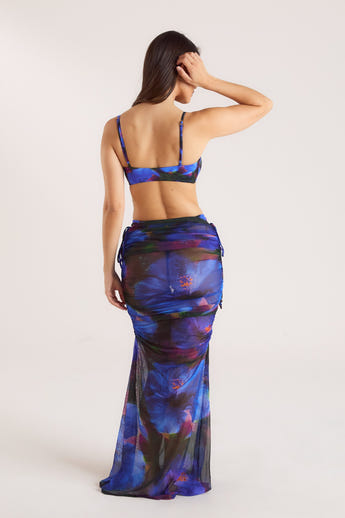 Midnight Tropics Printed Mesh Maxi Skirt - Midnight Blue alternate