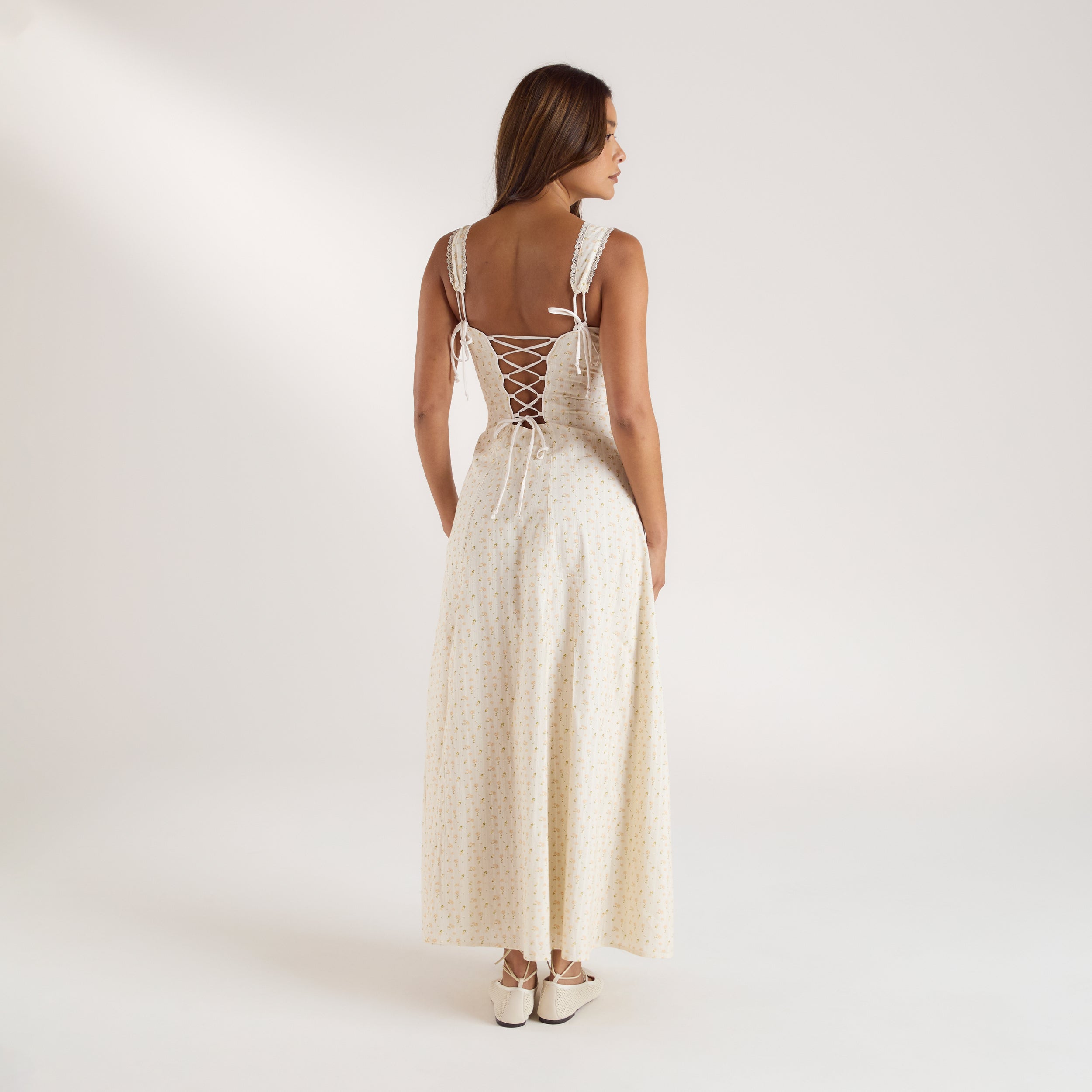 Corset Back Maxi Dress | Corset Back Maxi Dress - Peach Floral