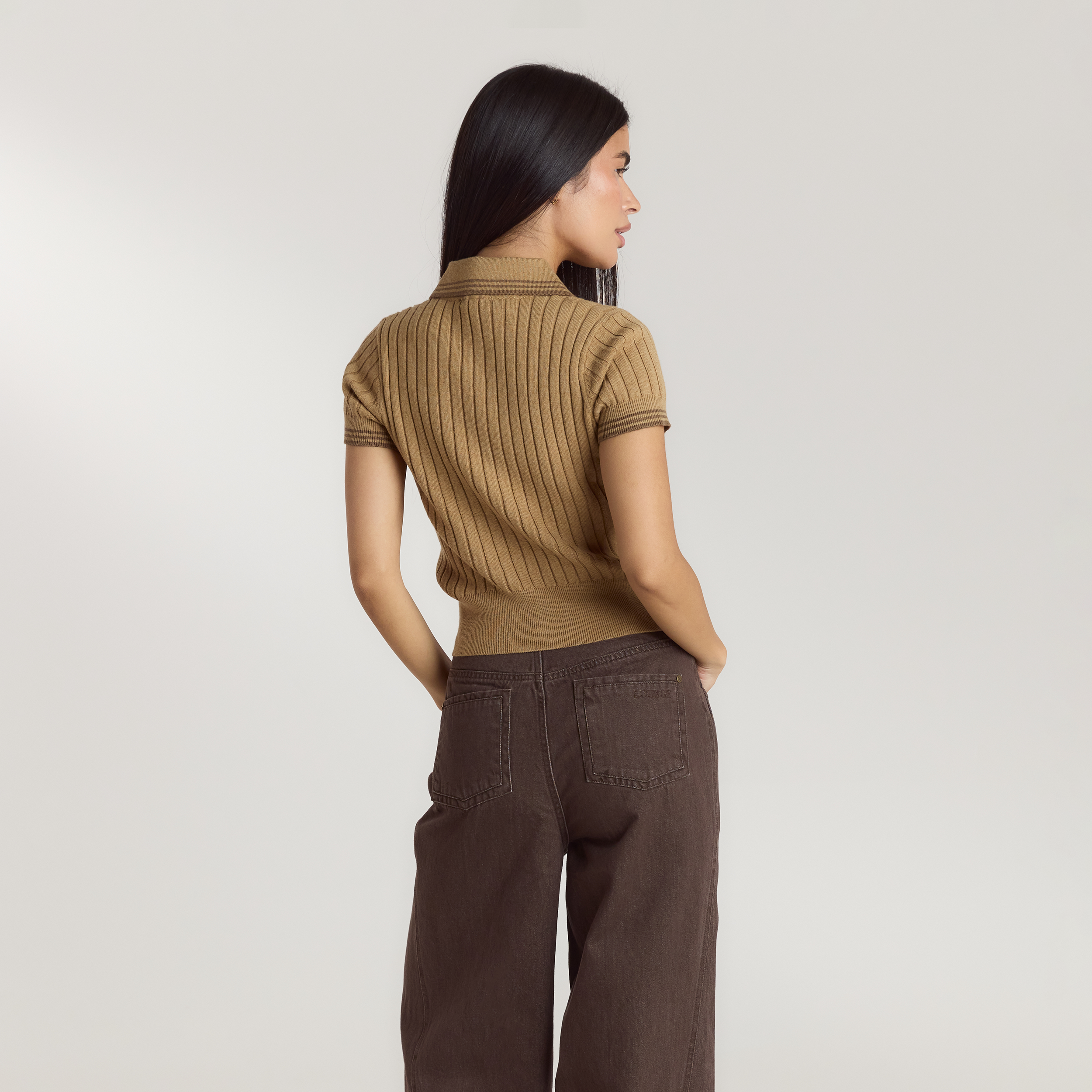 Knitted Polo Top | Knitted Polo Top - Tan