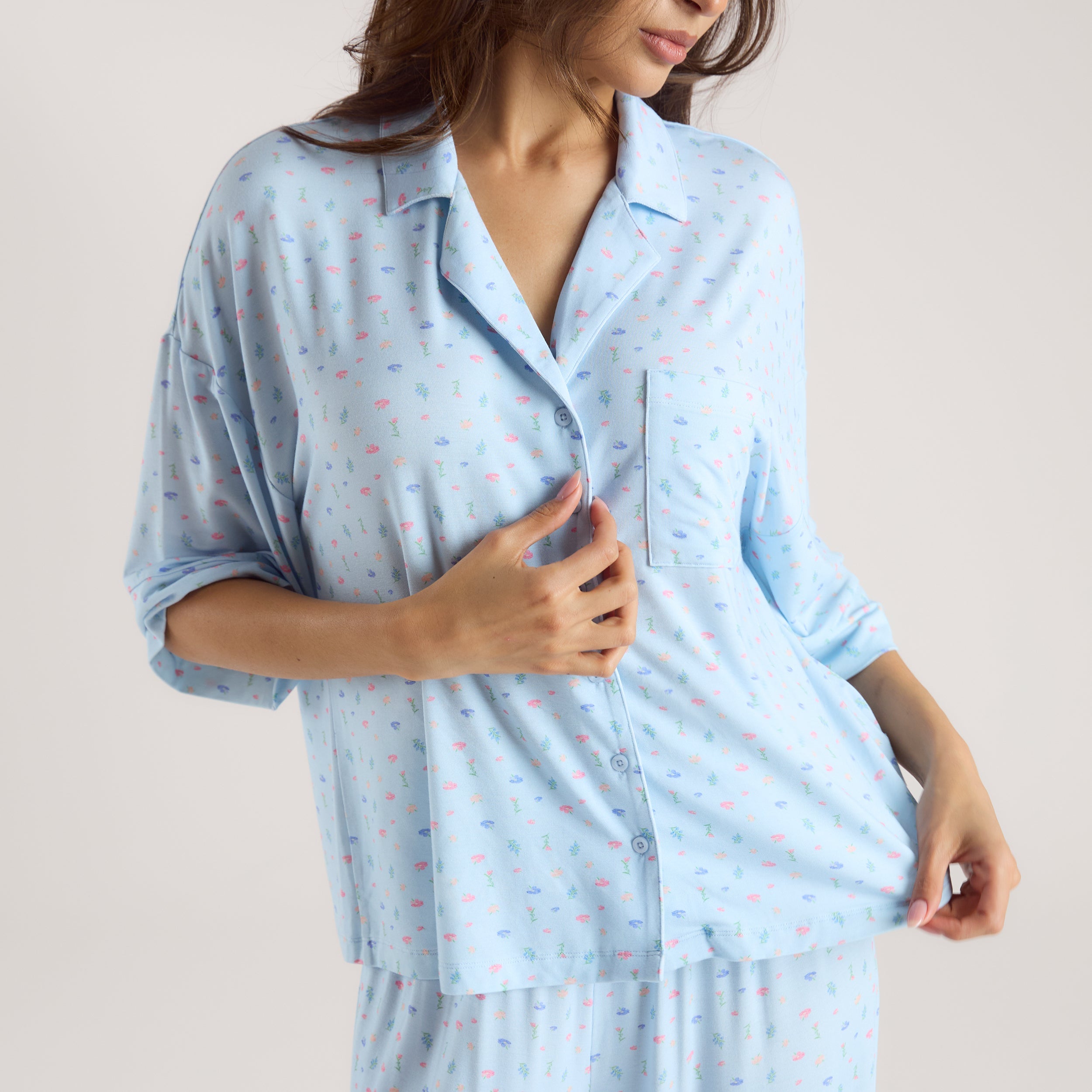 Modal Short Sleeve Pajama Shirt | Modal Short Sleeve Pajama Shirt - Blue Floral