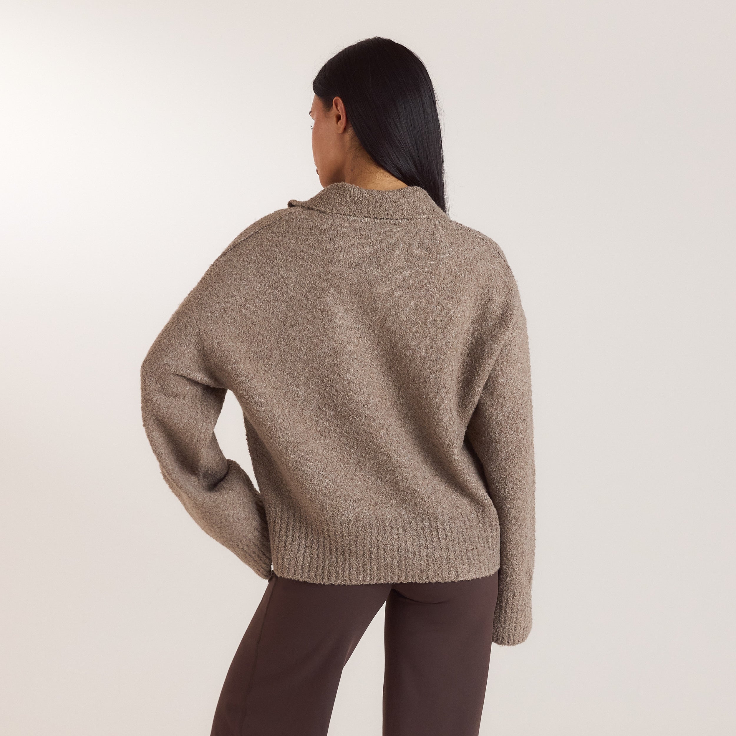 Bouclé Knitted Polo Jumper | Bouclé Knitted Polo Jumper - Taupe