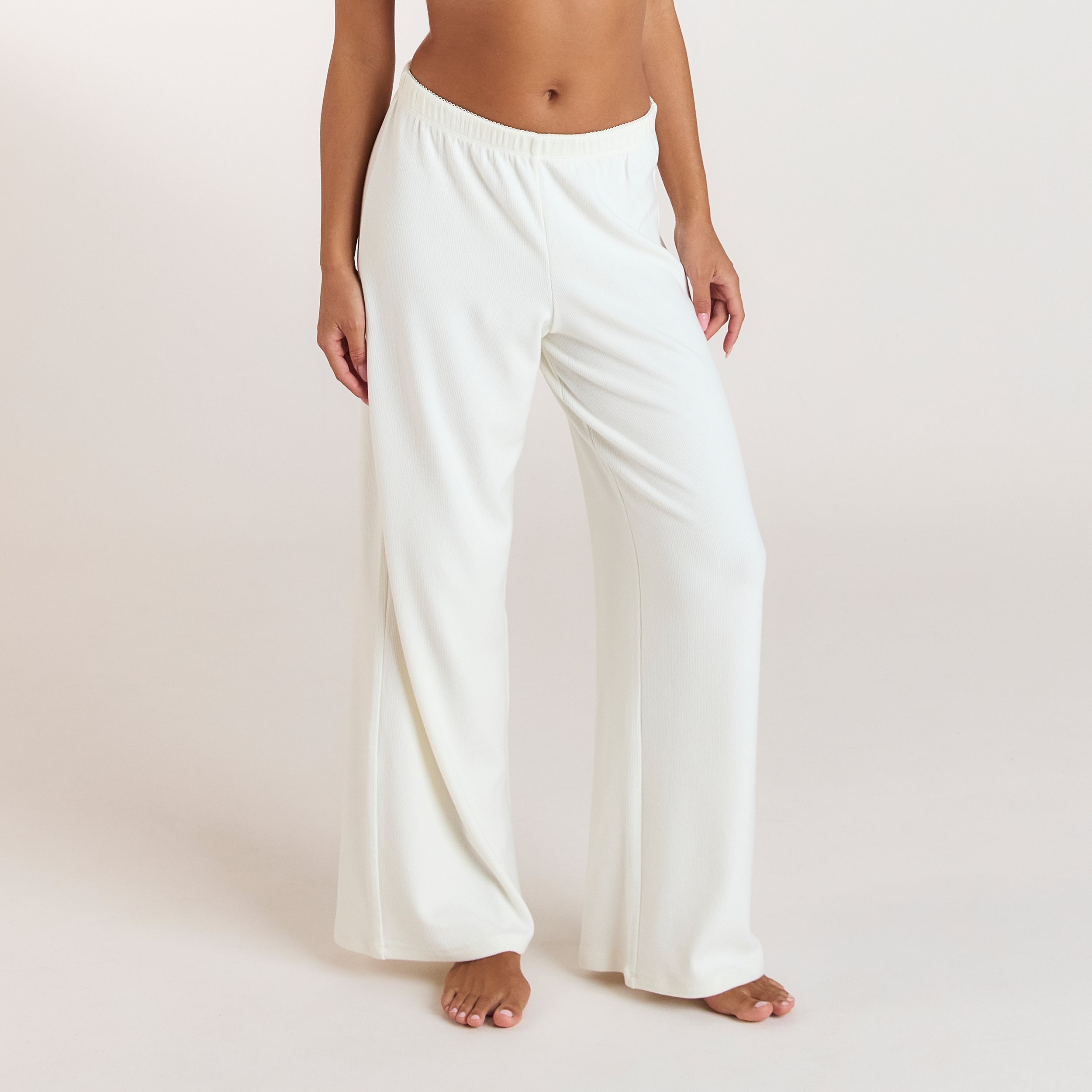 Ribbed Pyjama Bottoms | Ribbed Pajama Pants - Cream