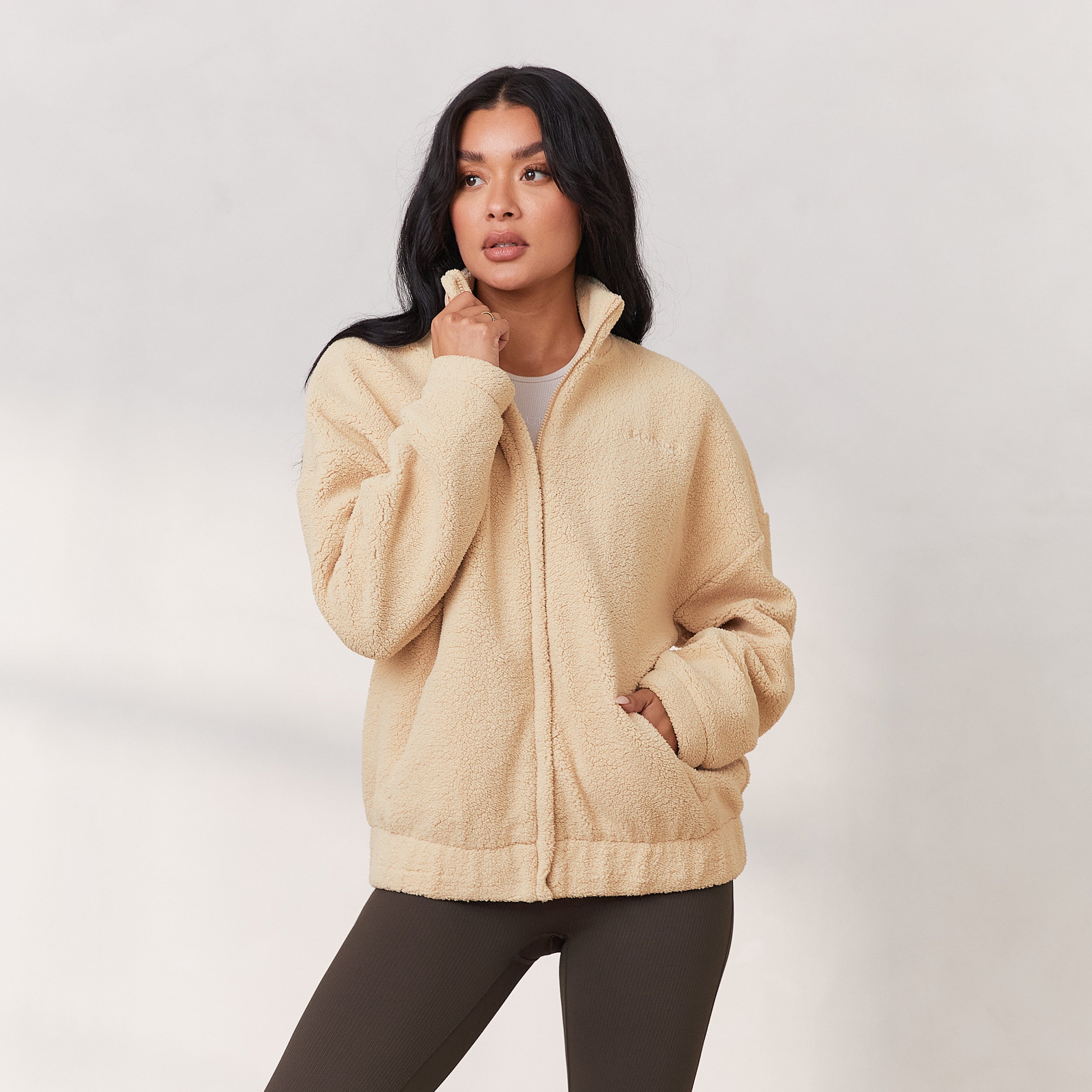 Beige fleece hotsell jacket women's