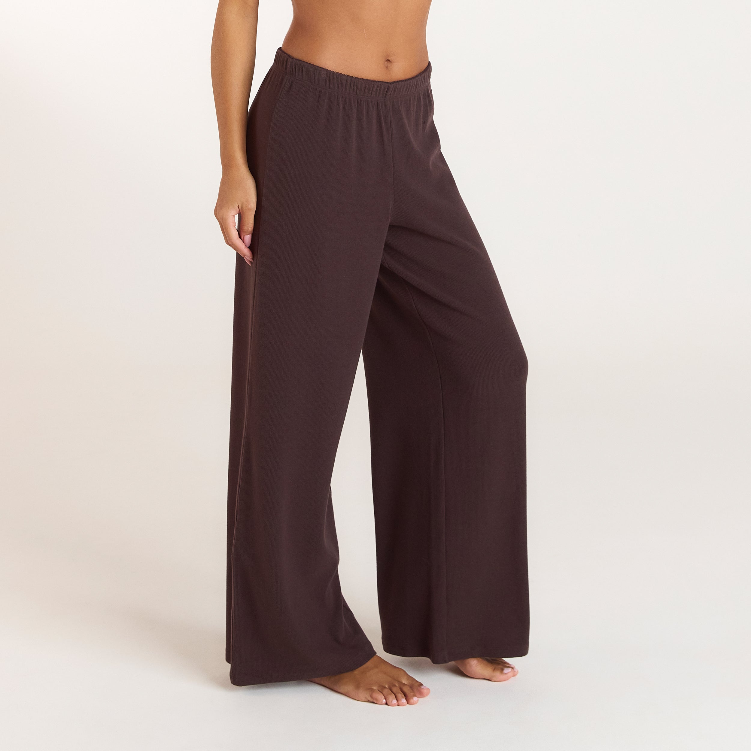 Ribbed Pyjama Bottoms | Ribbed Pajama Pants - Dark Chocolate