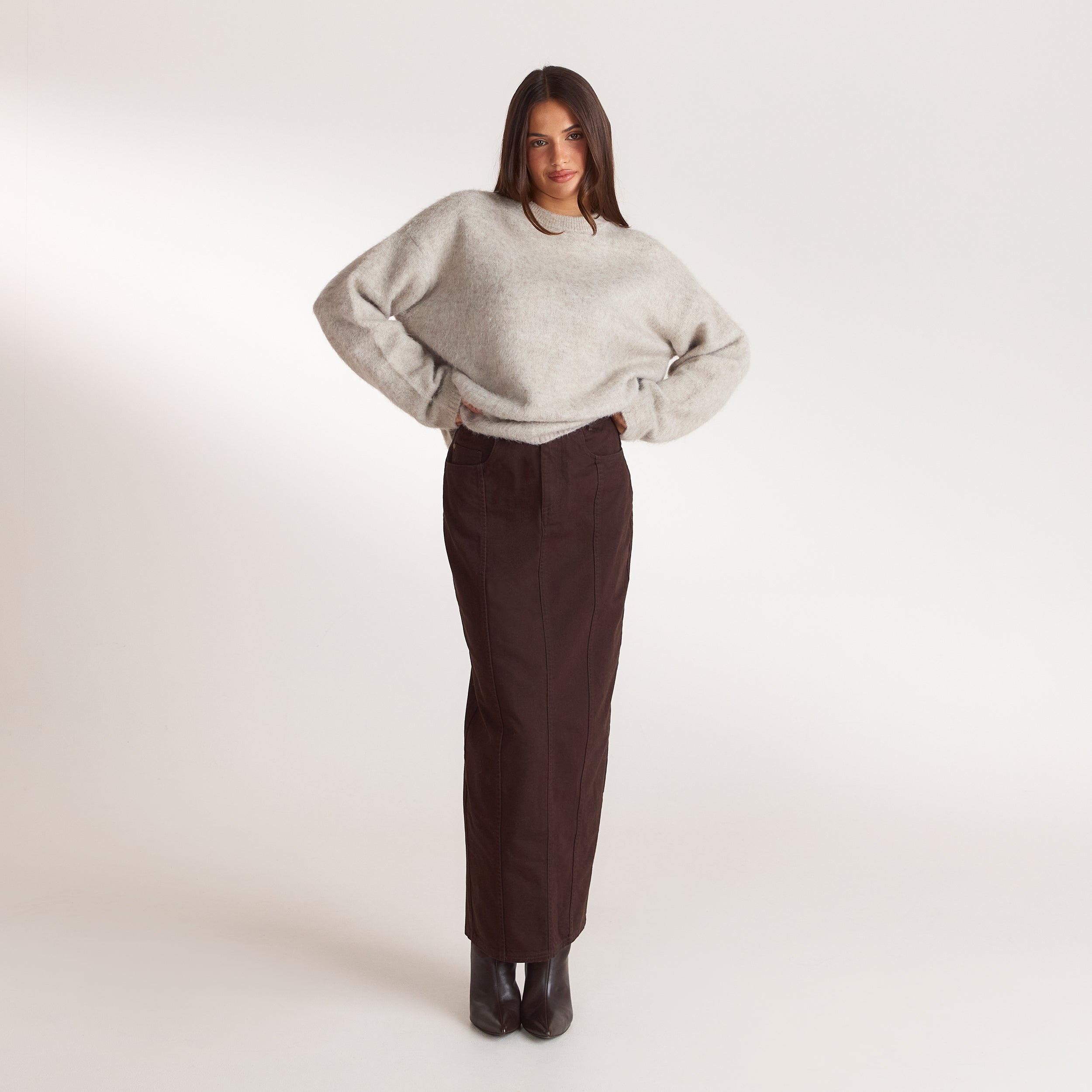Denim Column Maxi Skirt | Denim Column Maxi Skirt - Chocolate