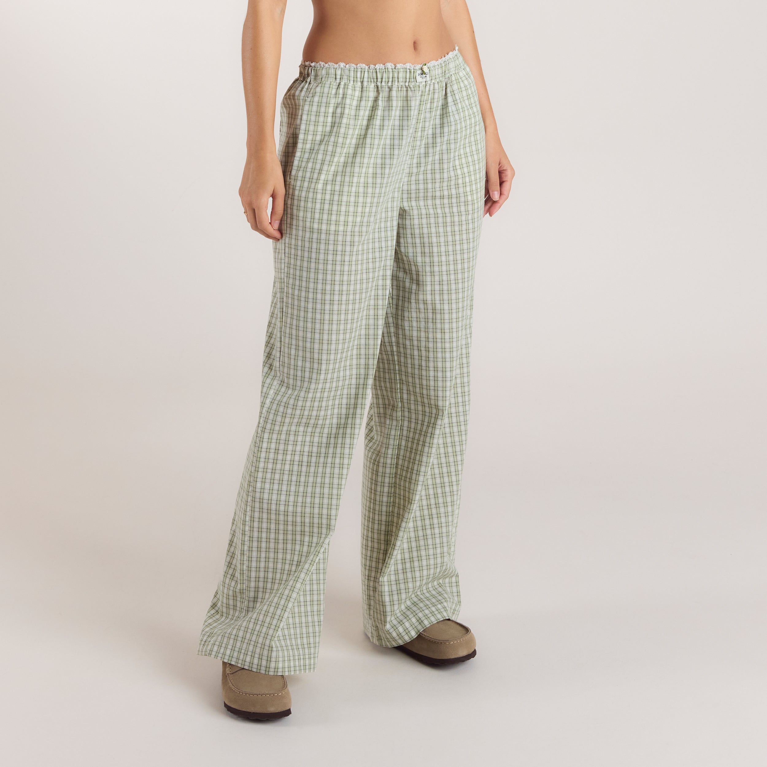 Check Cotton Pants | Check Cotton Pants - Green