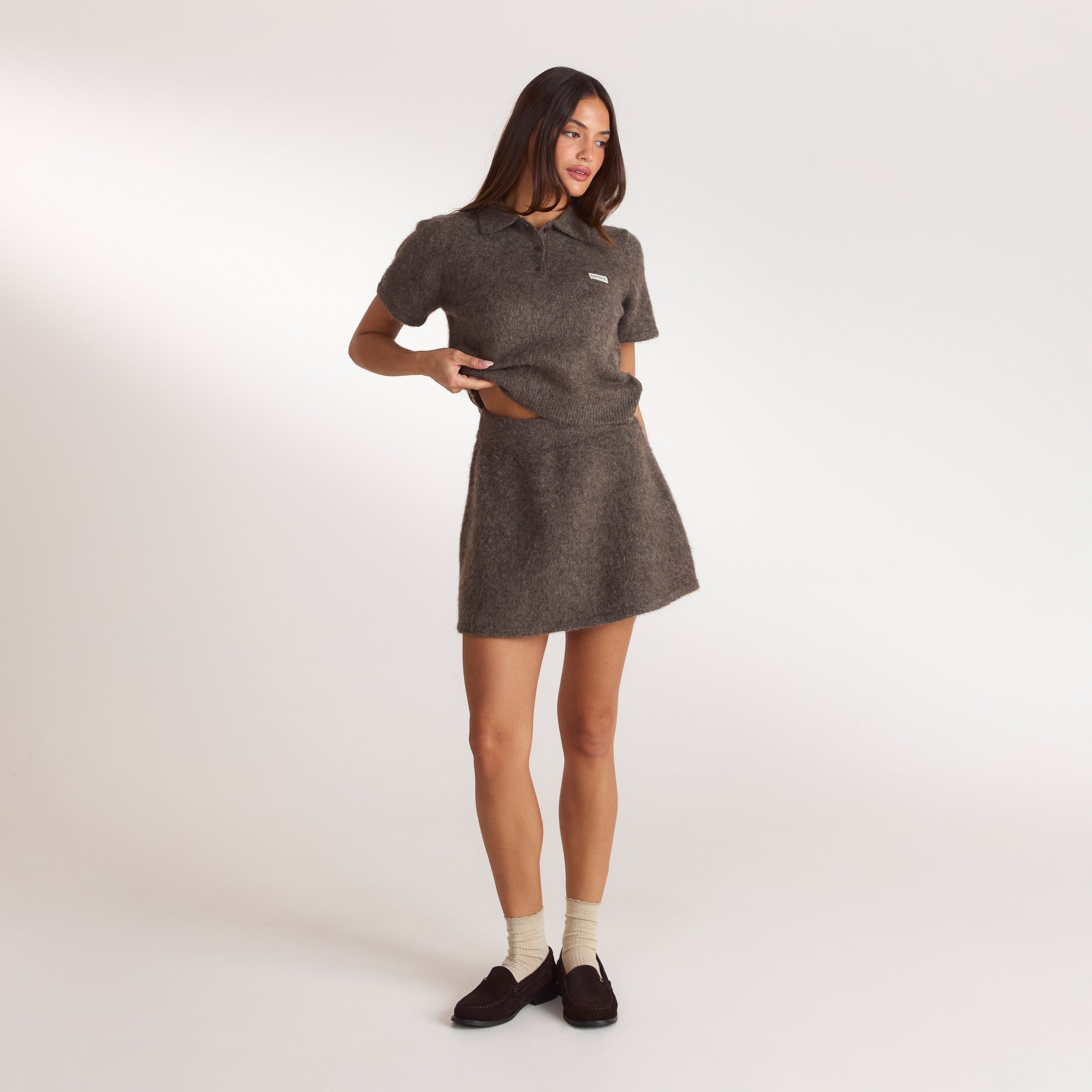 Knitted Mini Skirt | Knitted Mini Skirt - Ash Brown