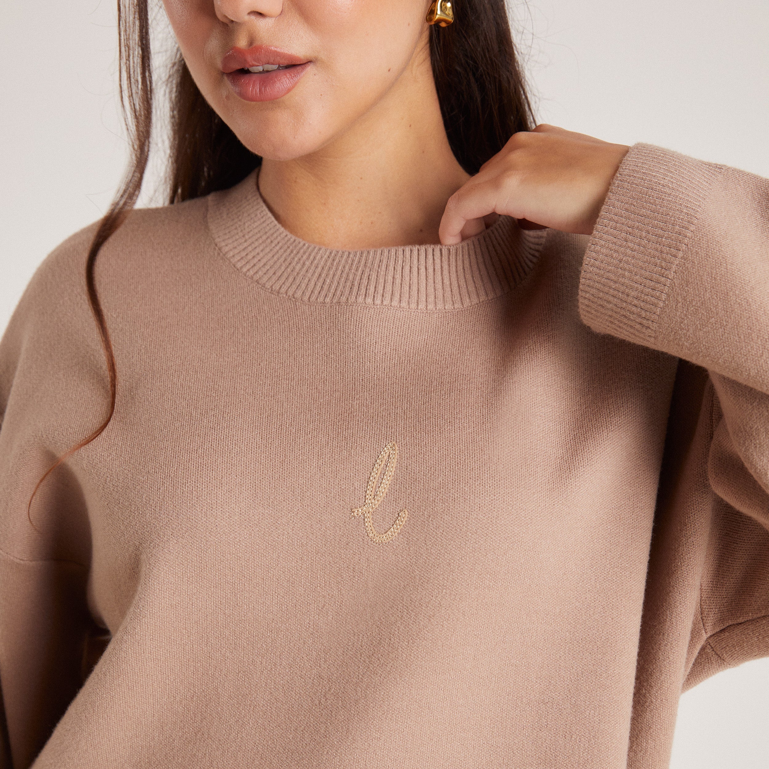 Knitted Crew Neck Jumper | Knitted Crew Neck Jumper - Mink