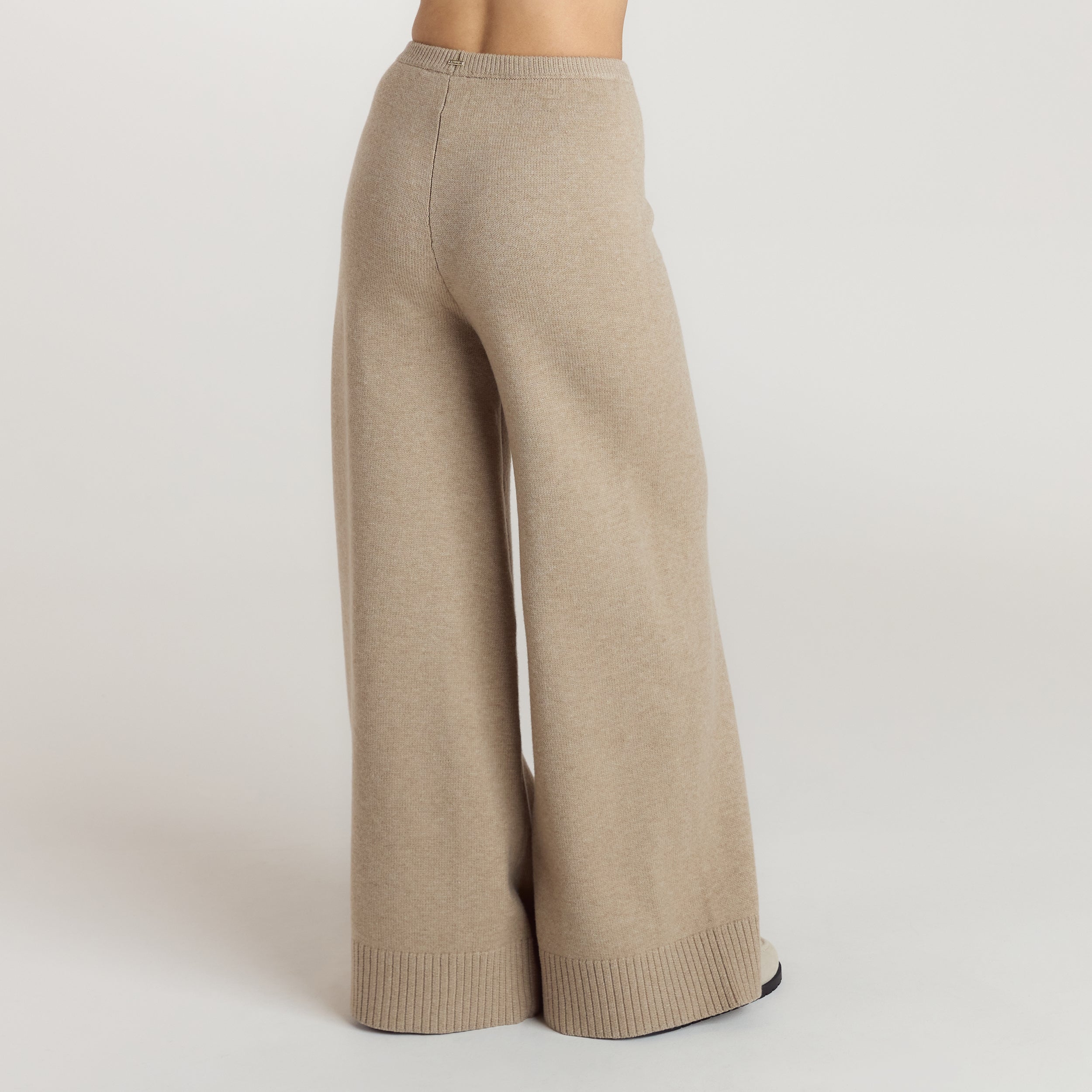 Ribbed Hem Knitted Pants | Ribbed Hem Knitted Trousers - Mink