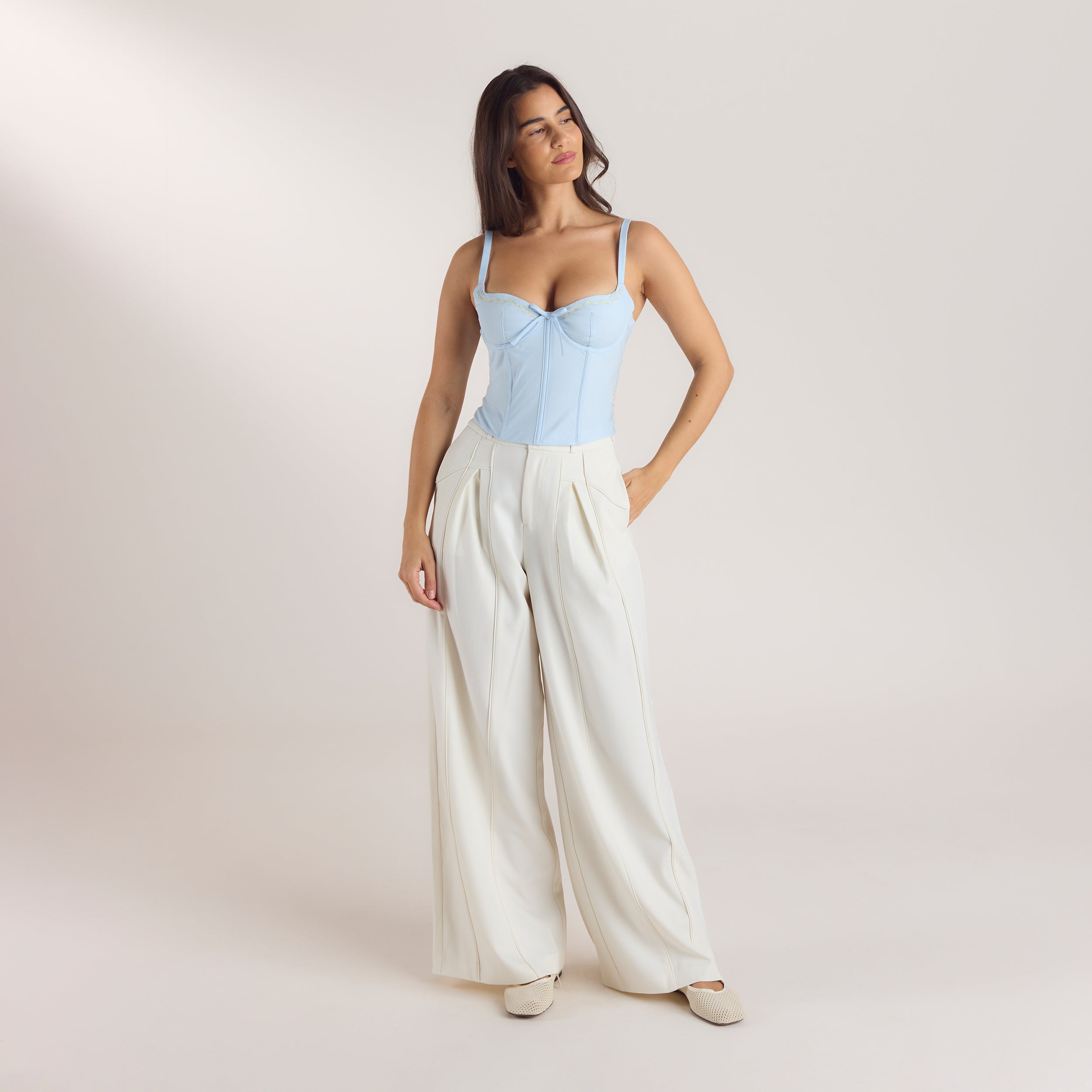Wide-Leg Pleat Detail Pants | Wide-Leg Pleat Detail Pants - Off White