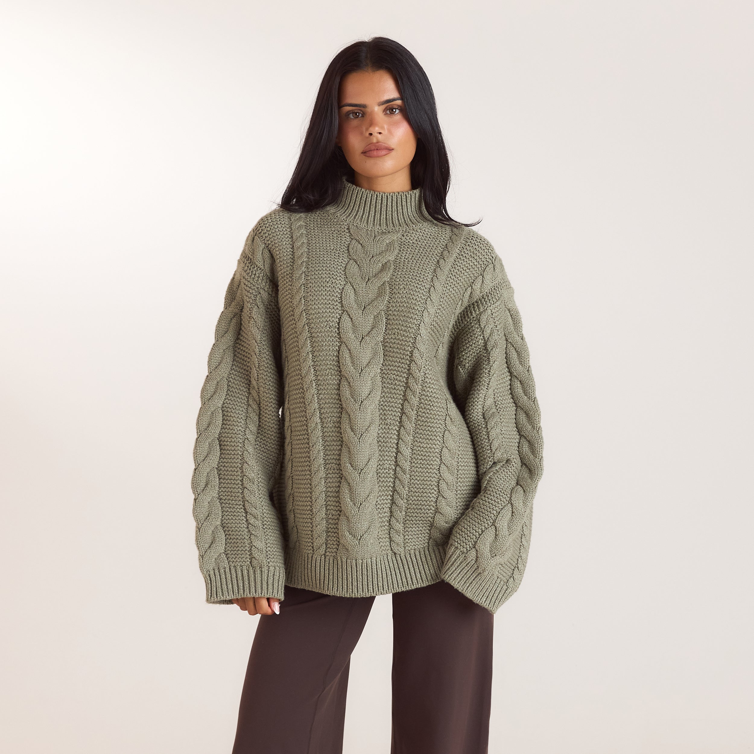 Oversized Cable-Knit Jumper | Oversized Cable-Knit Jumper - Olive