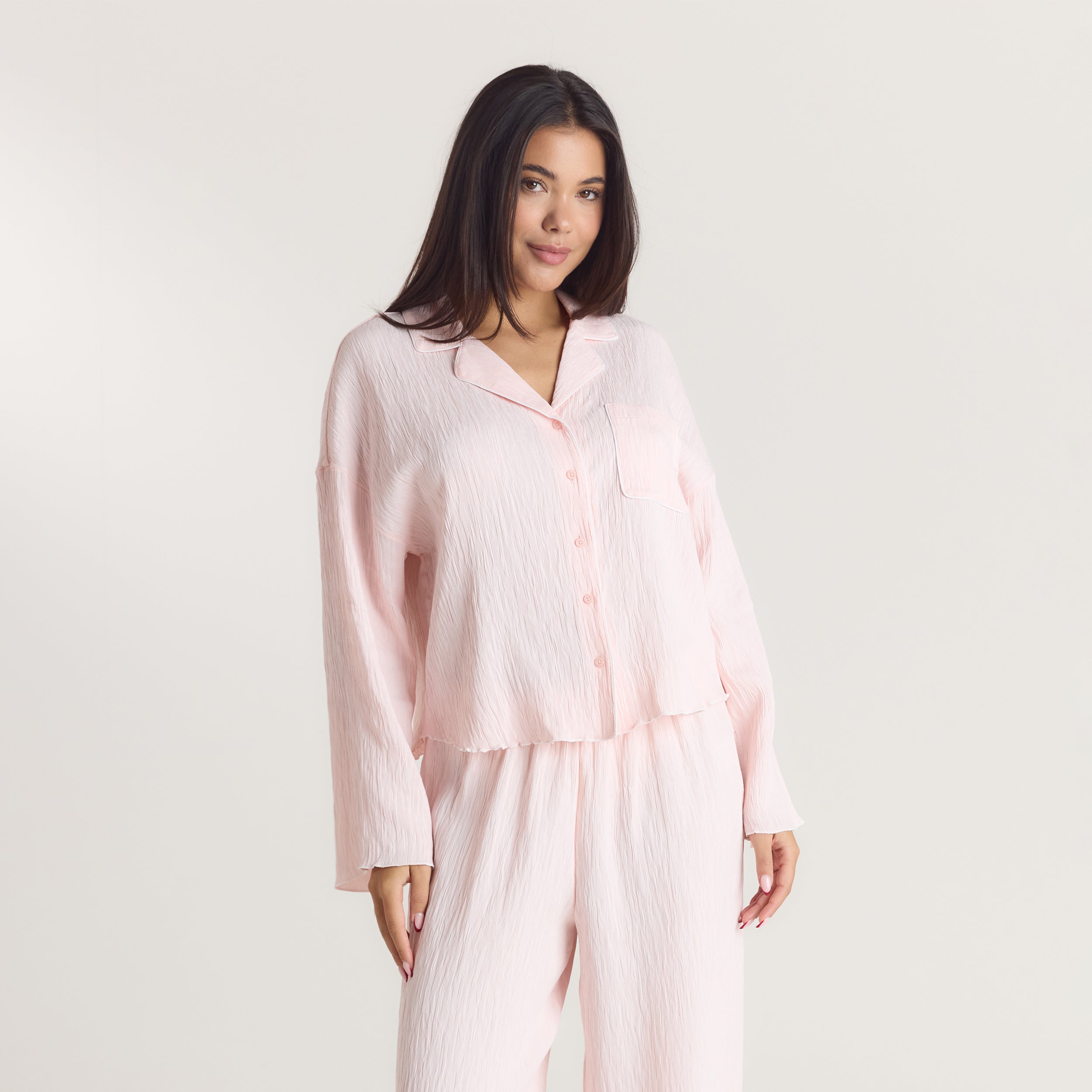 Crinkle Pajama Shirt | Crinkle Pajama Shirt - Pink