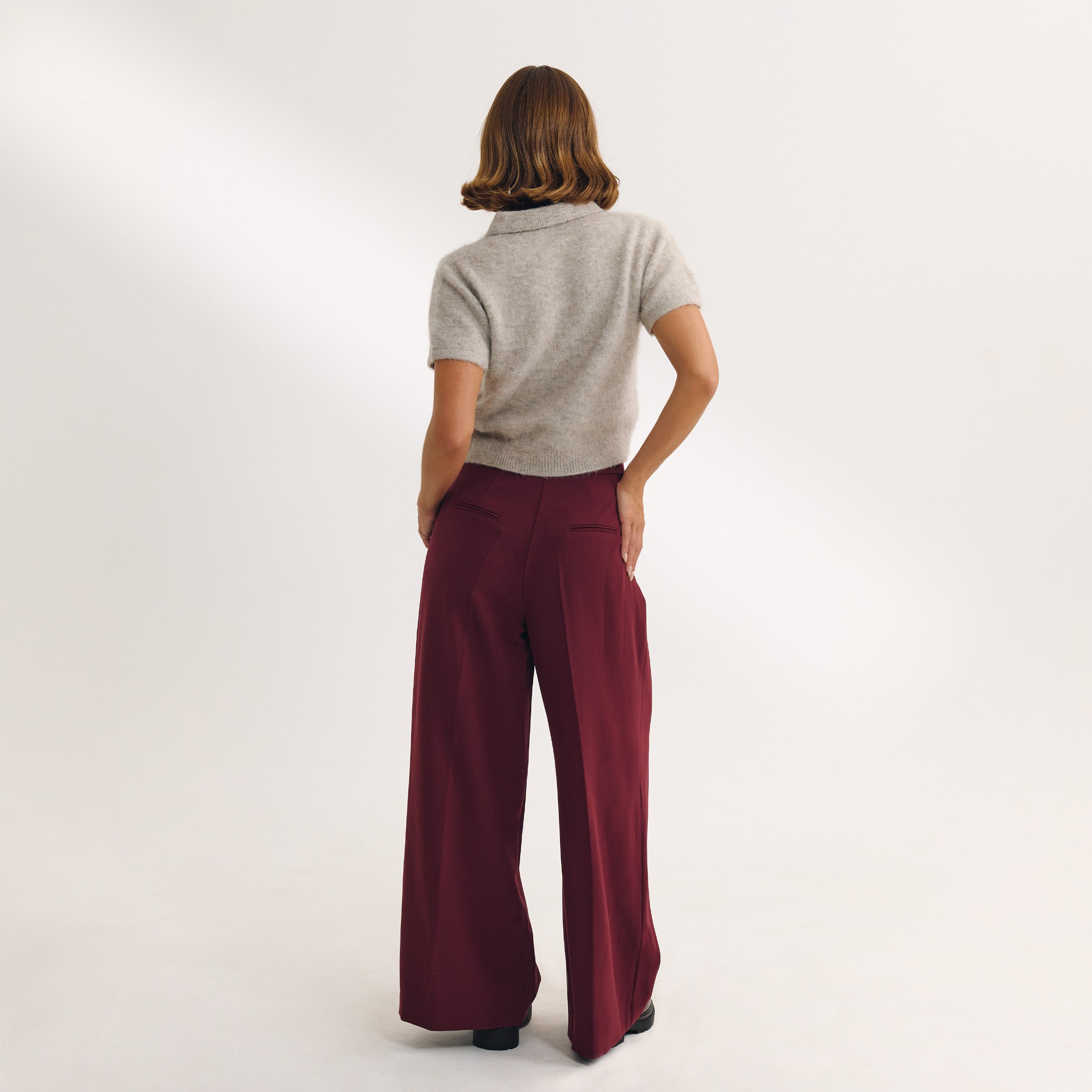 Wide-Leg Tailored Pants | Wide-Leg Tailored Trousers - Cherry Lacquer