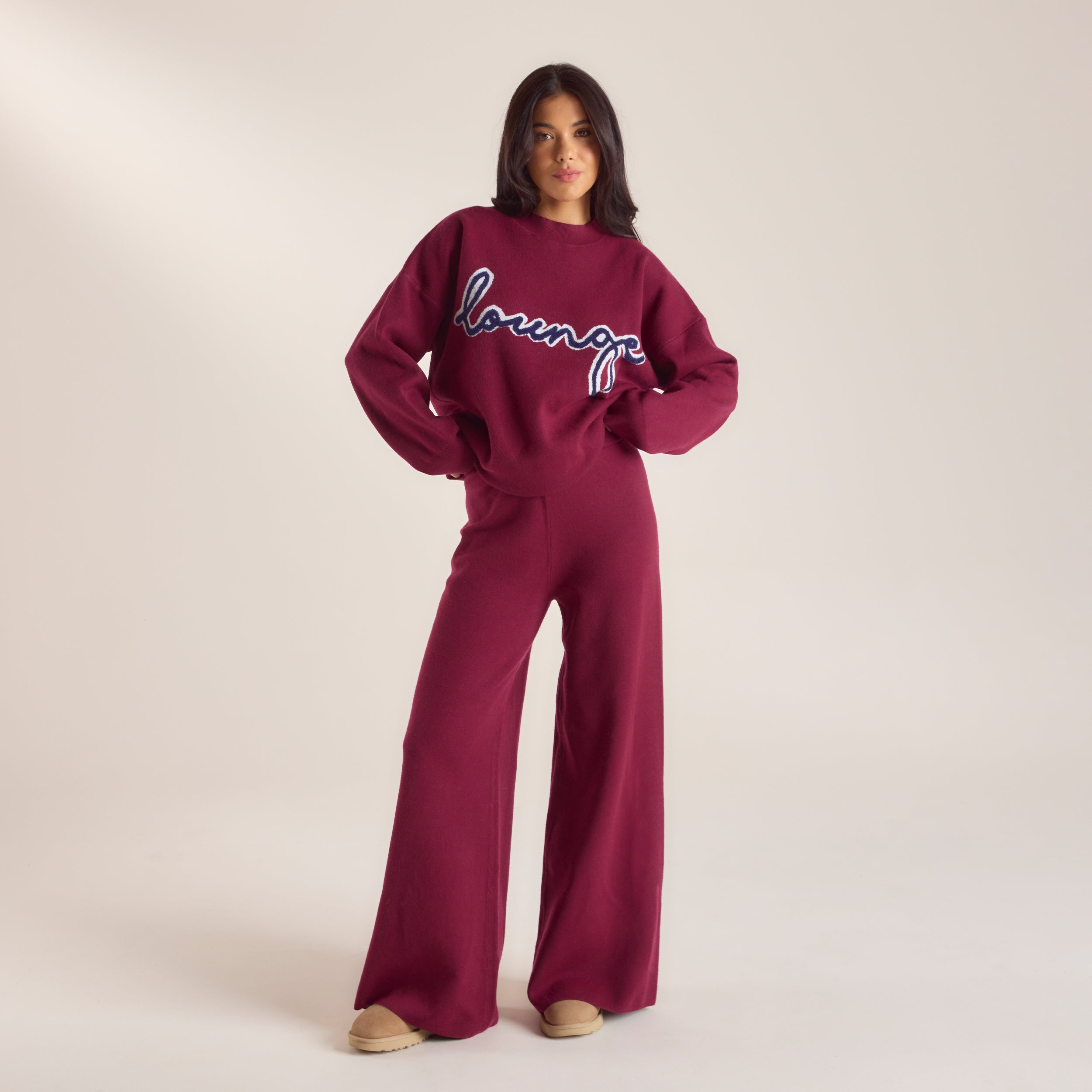Logo Knitted Crew Neck Jumper | Logo Knitted Crew Neck Jumper - Burgundy