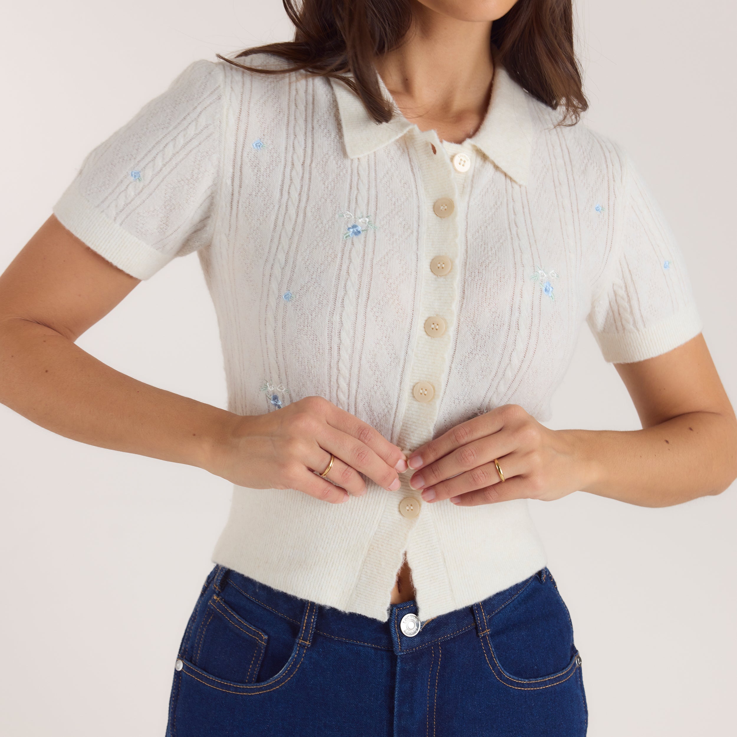 Embroidered Knitted Top | Embroidered Knitted Top - Cream