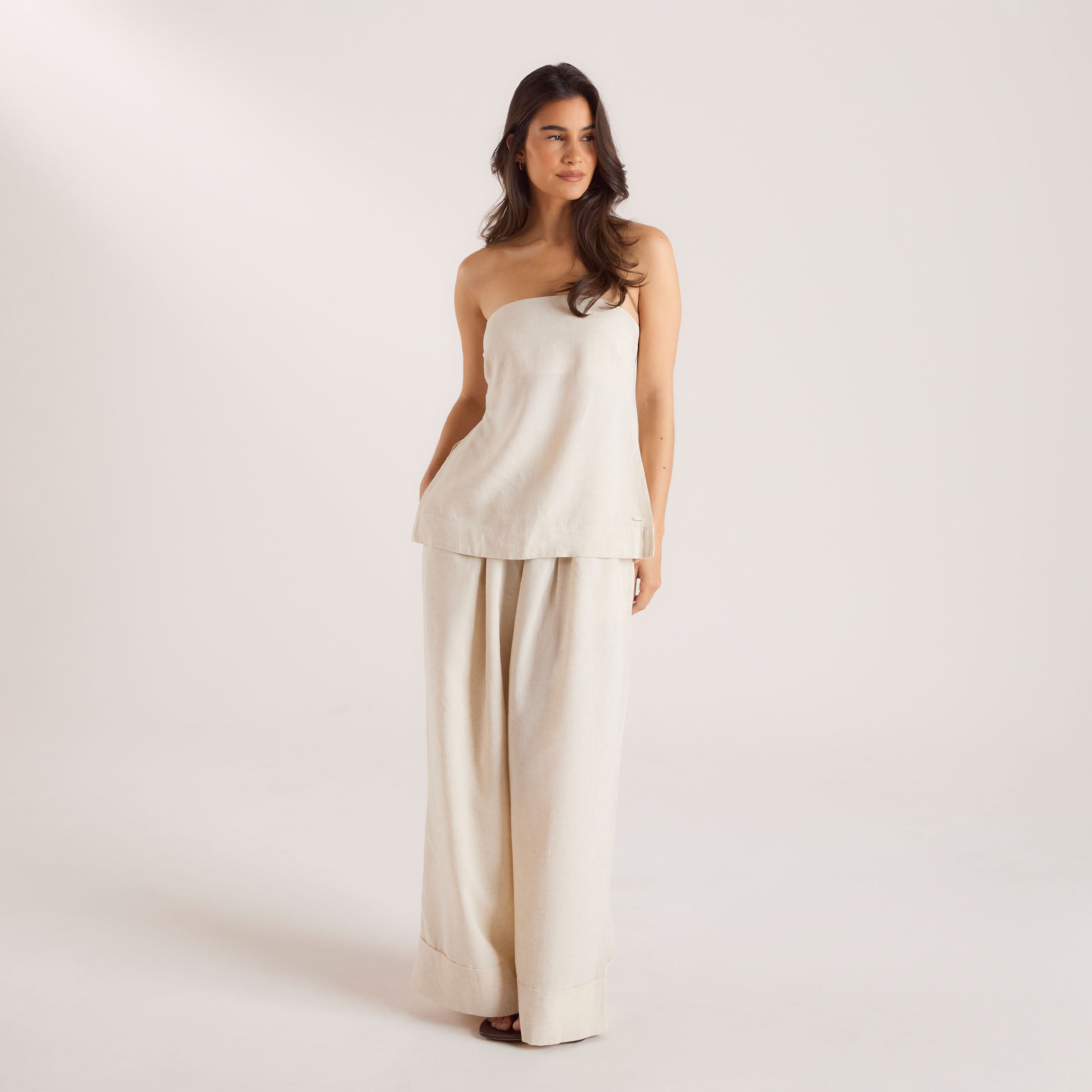 Linen Blend Bandeau Top | Linen Blend Bandeau Top - Cream