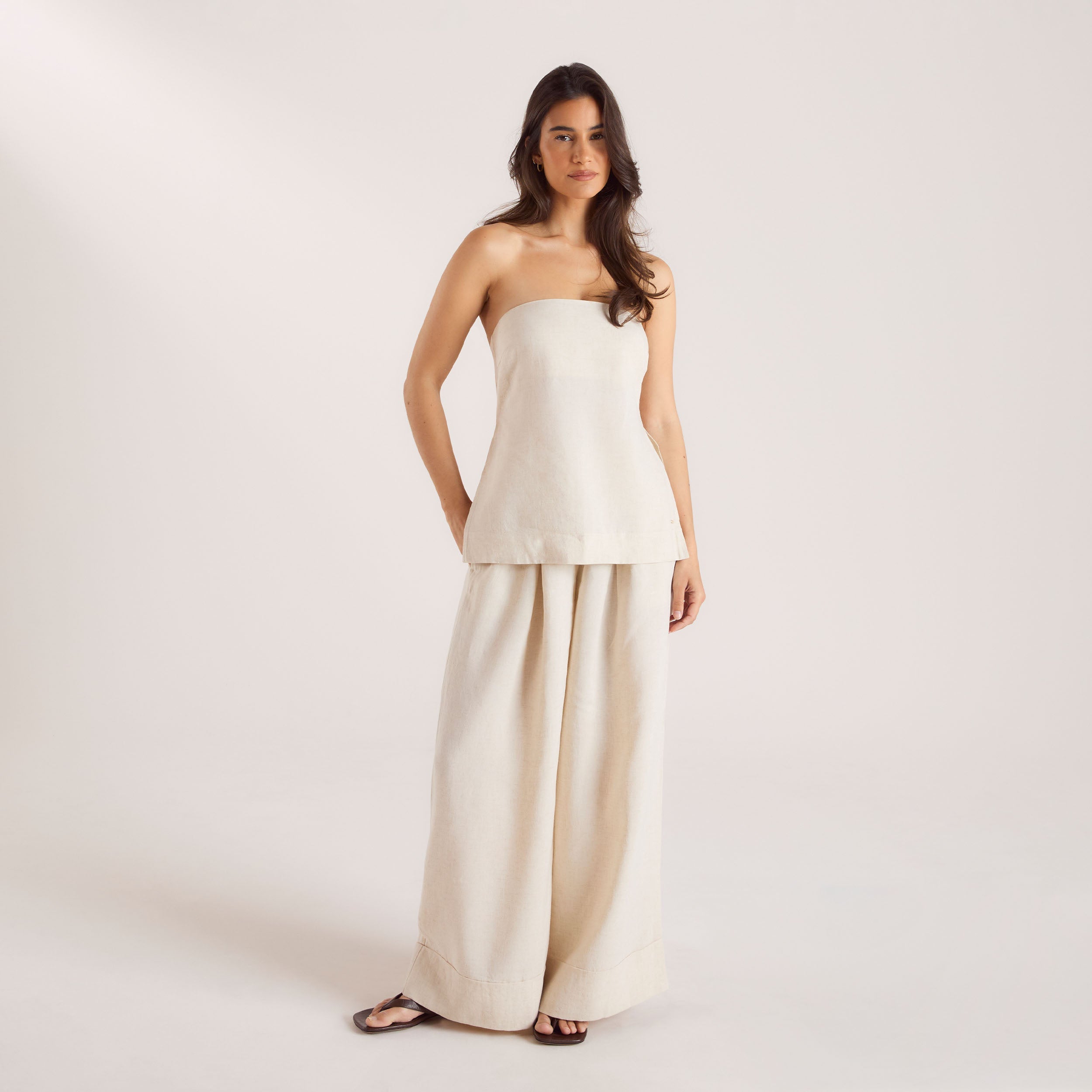 Linen Blend Wide-Leg Pants | Linen Blend Wide-Leg Pants - Cream