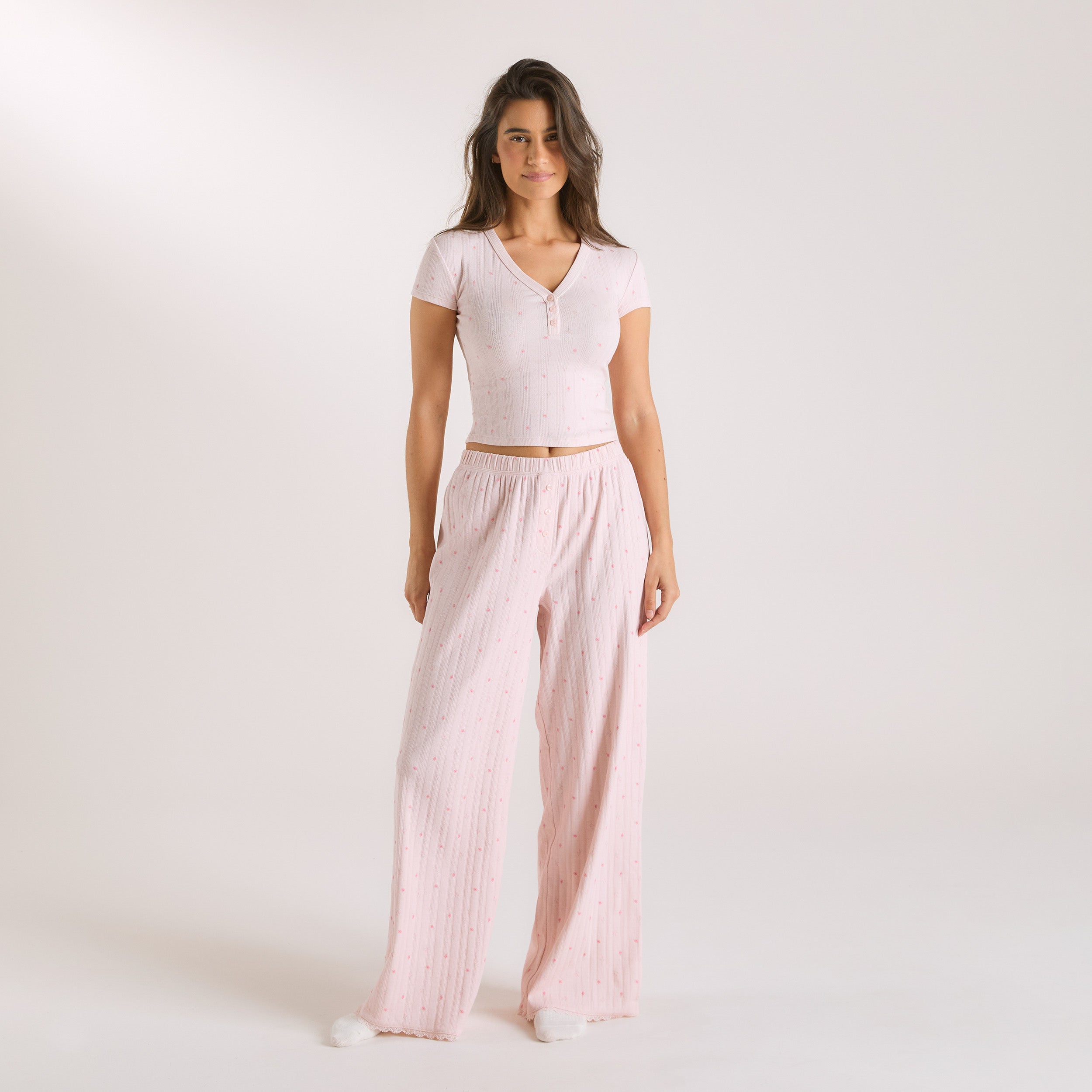 Pointelle Pajama Pants | Pointelle Pajama Pants - Pink Floral