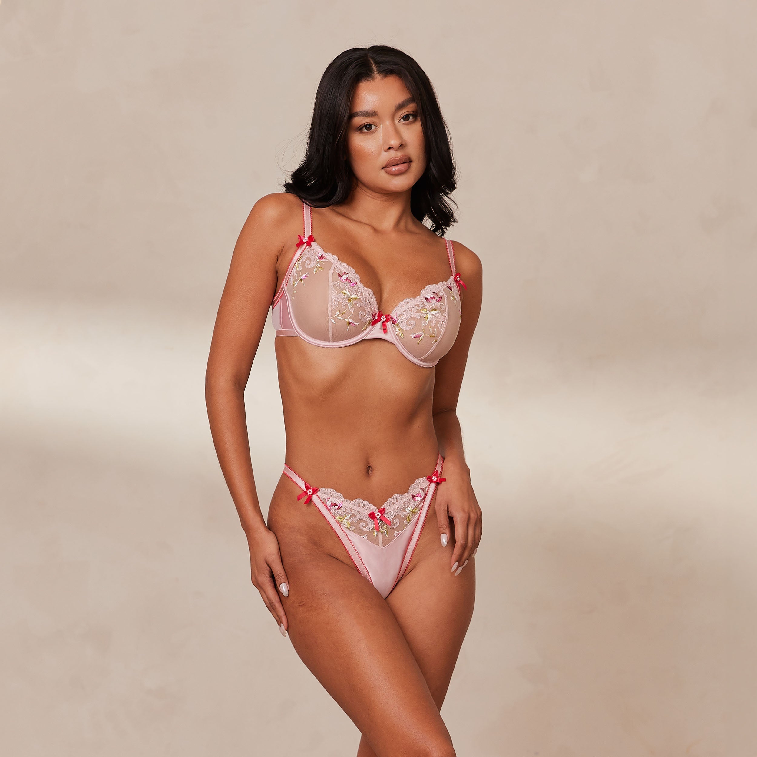 Bloom Embroidered Balcony Bra | Muriel, 34D/S (Thong)