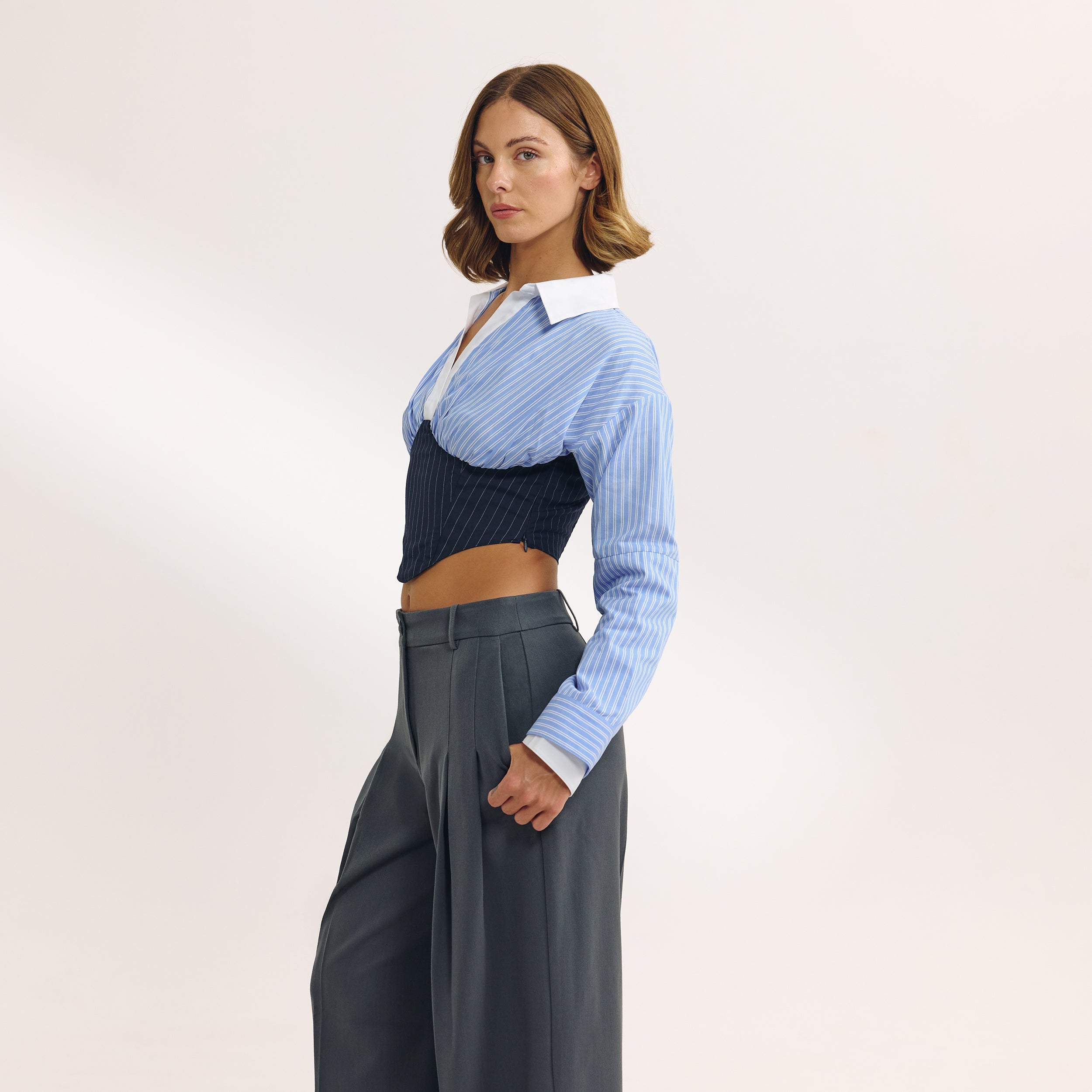 Long-Sleeved Corset Shirt | Long-Sleeved Corset Shirt - Blue