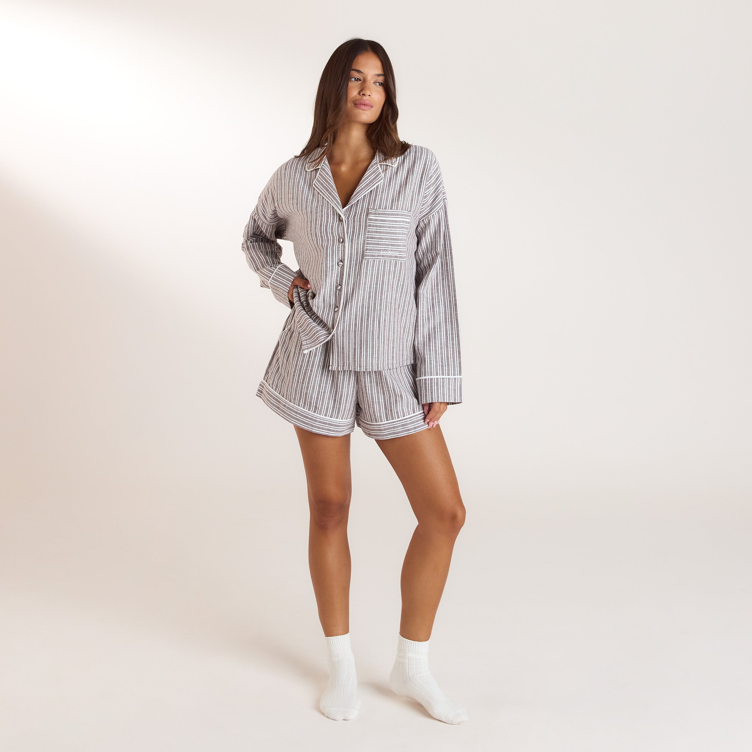 Stripe Pyjama Shirt | Stripe Pajama Shirt - Chocolate