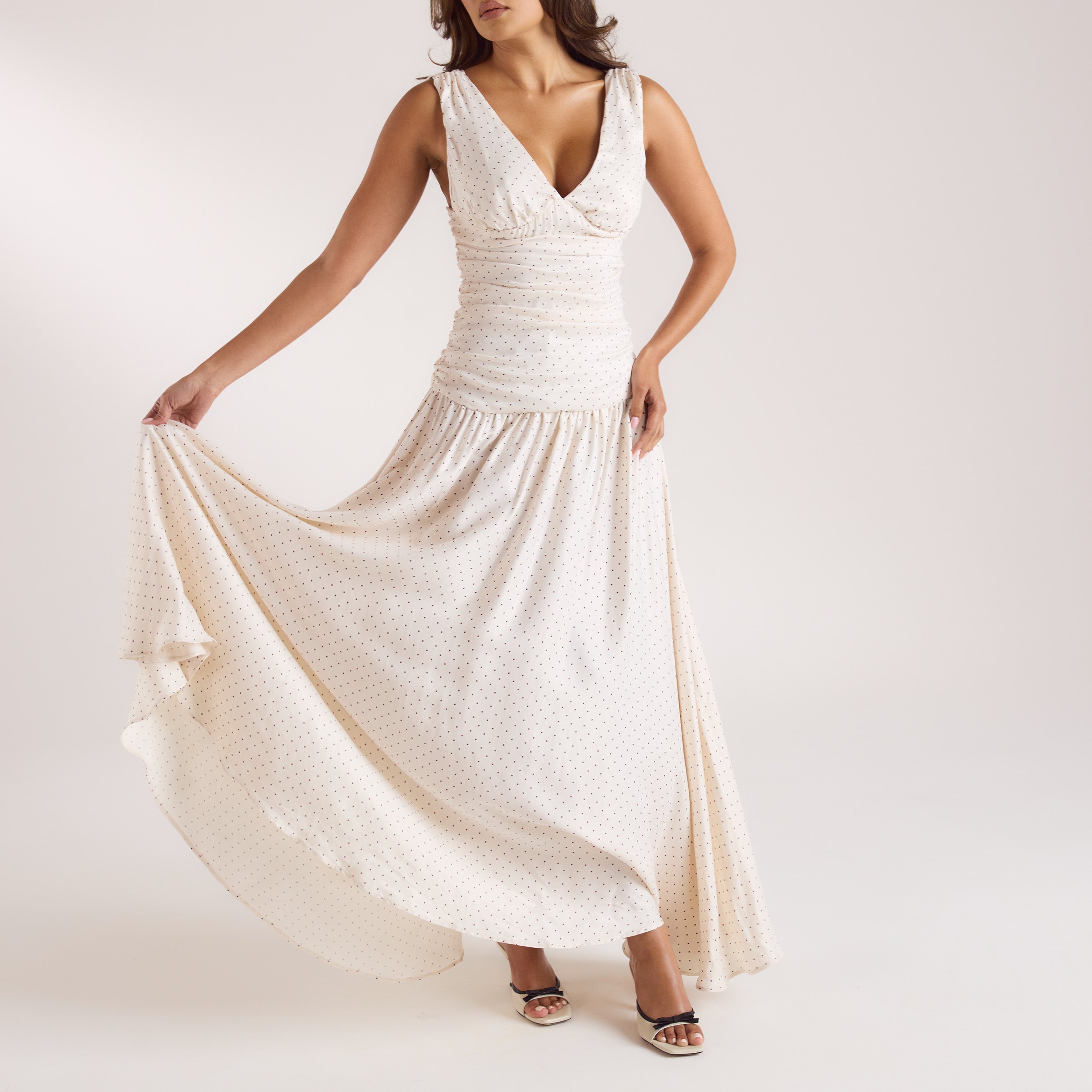 Cupro Blend Maxi Dress | Cupro Blend Maxi Dress - White Polka Dot