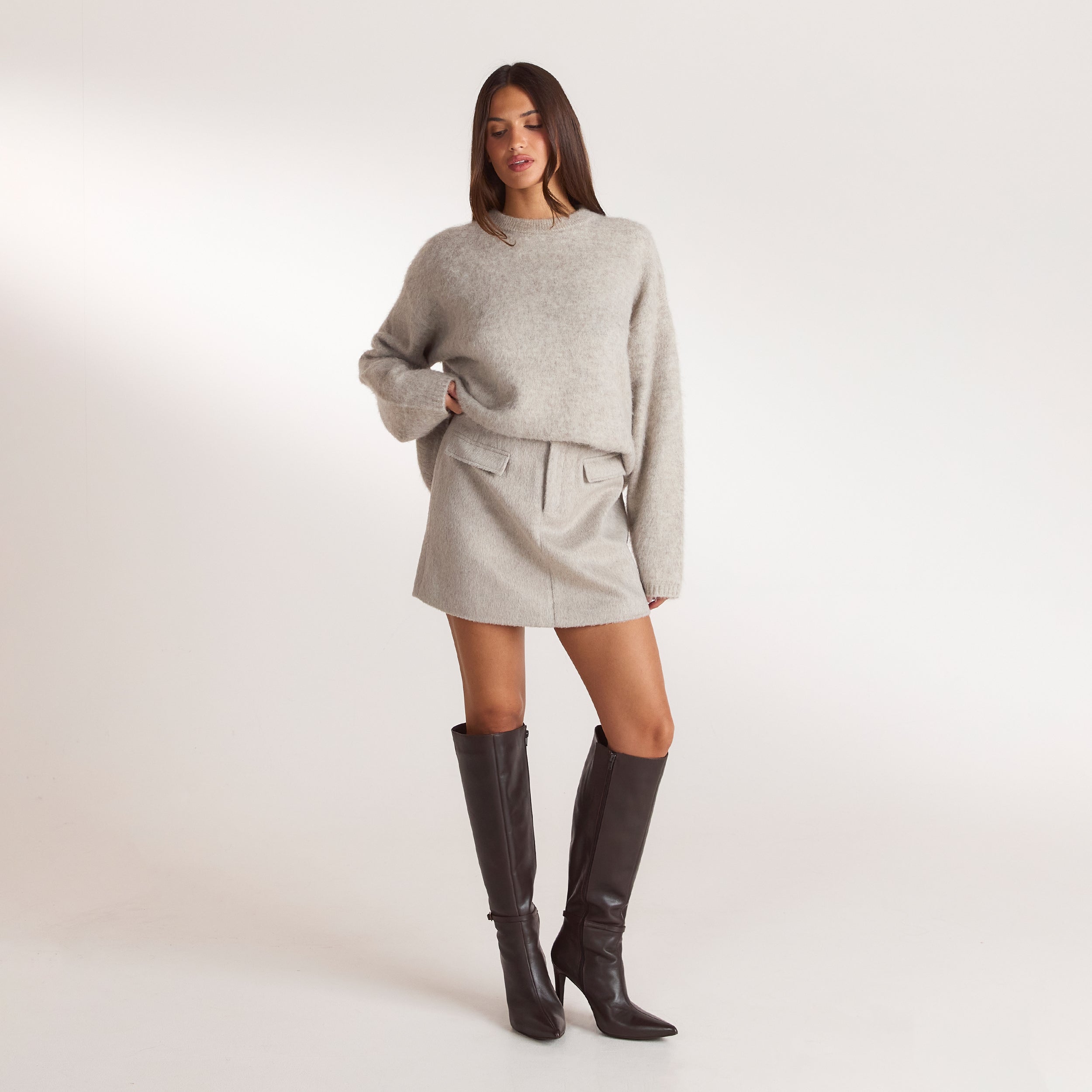 Woven A-Line Mini Skirt | Woven A-Line Mini Skirt - Warm Gray