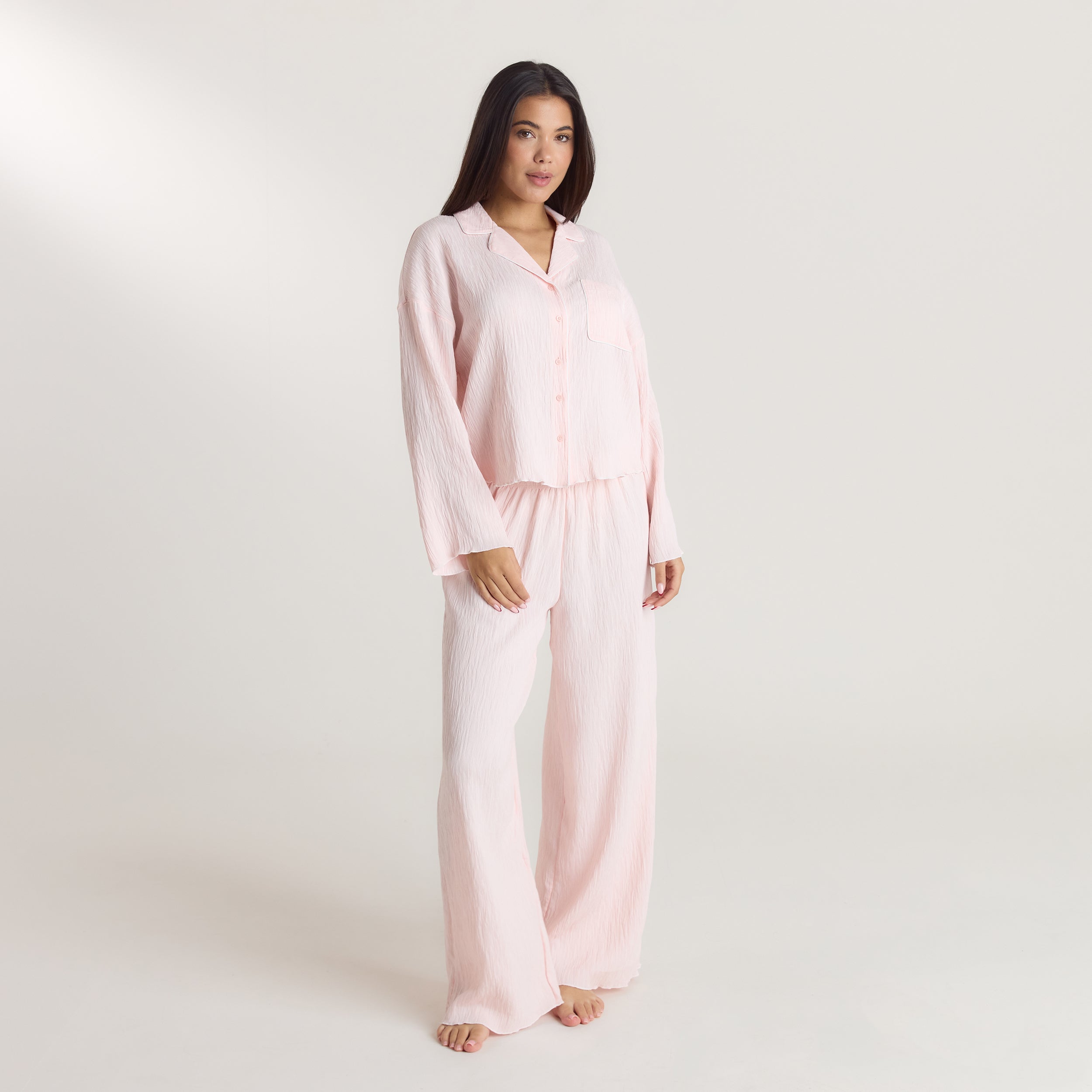 Crinkle Pajama Shirt | Crinkle Pajama Shirt - Pink