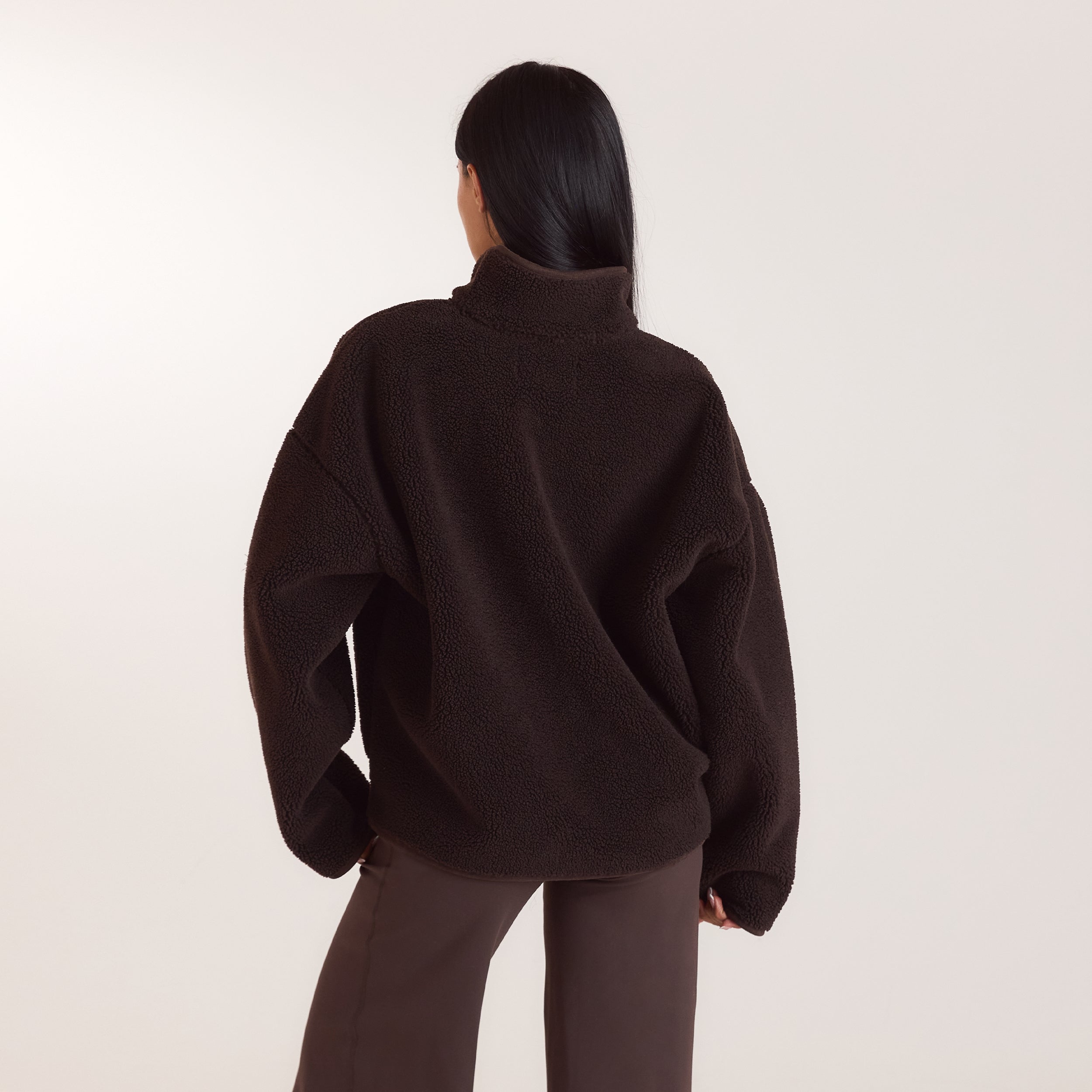 Zip-Up Borg Jacket | Zip-Up Borg Jacket - Chocolate