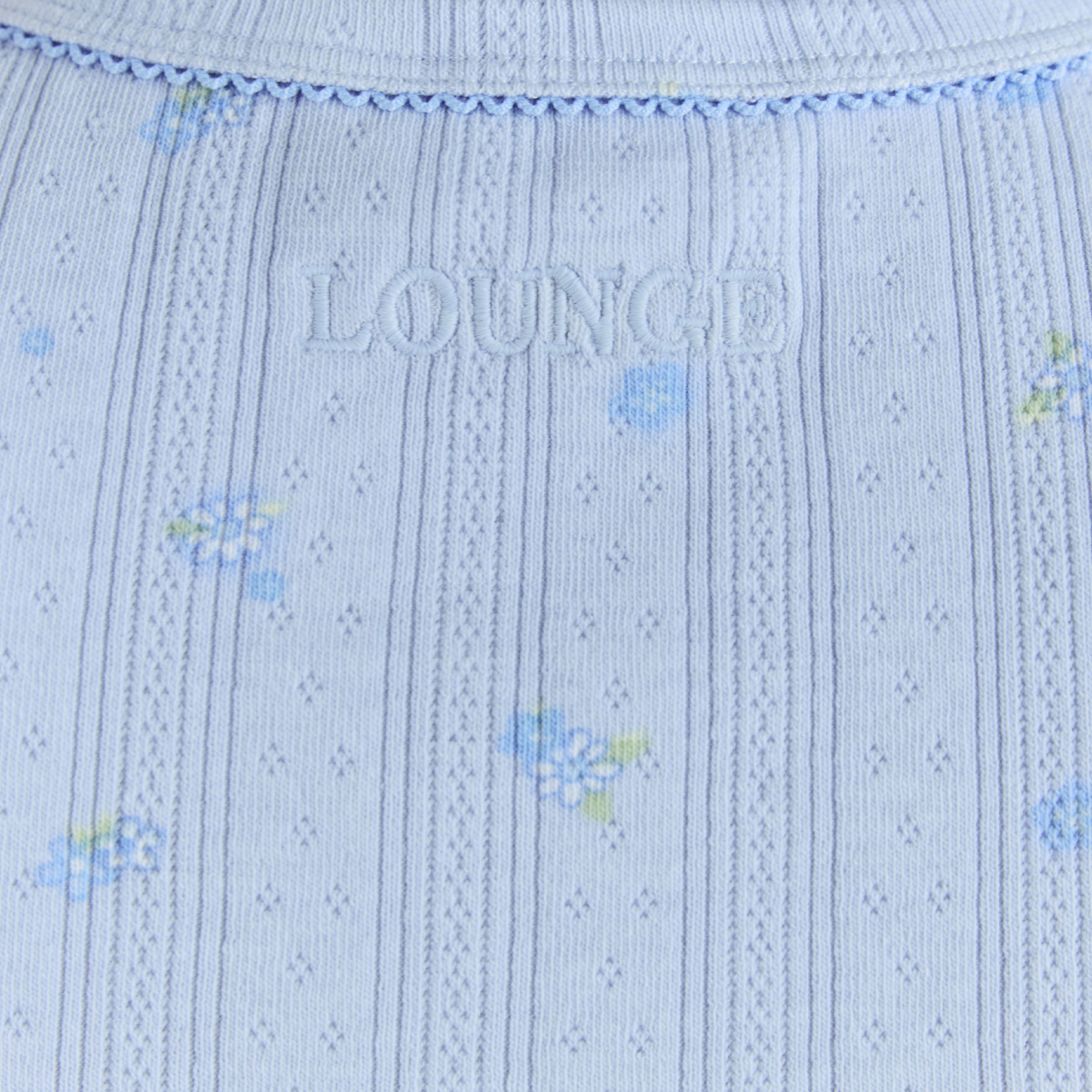 Pointelle Fitted Pajama Top | Pointelle Fitted Pajama Top - Blue Floral