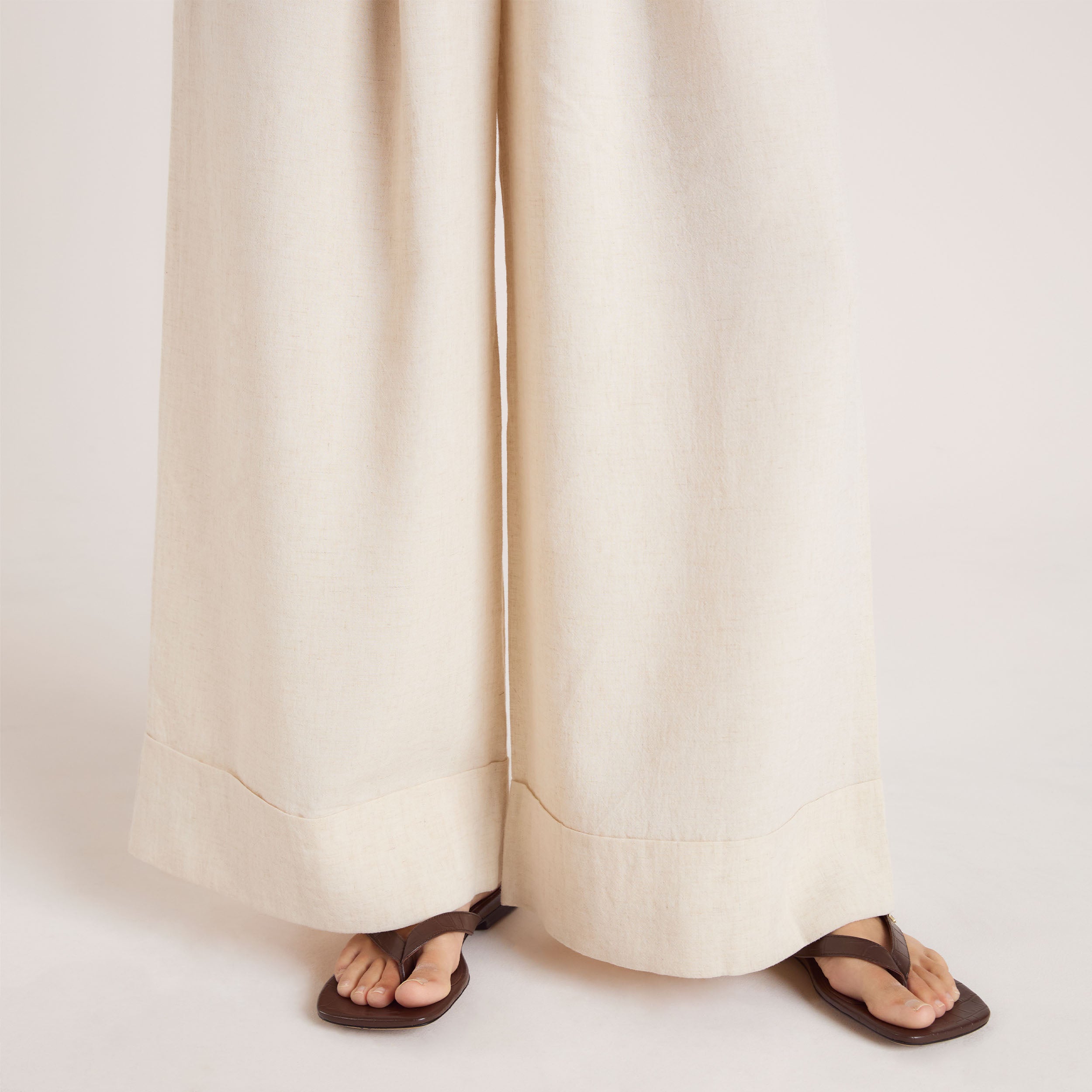 Linen Blend Wide-Leg Pants | Linen Blend Wide-Leg Pants - Cream