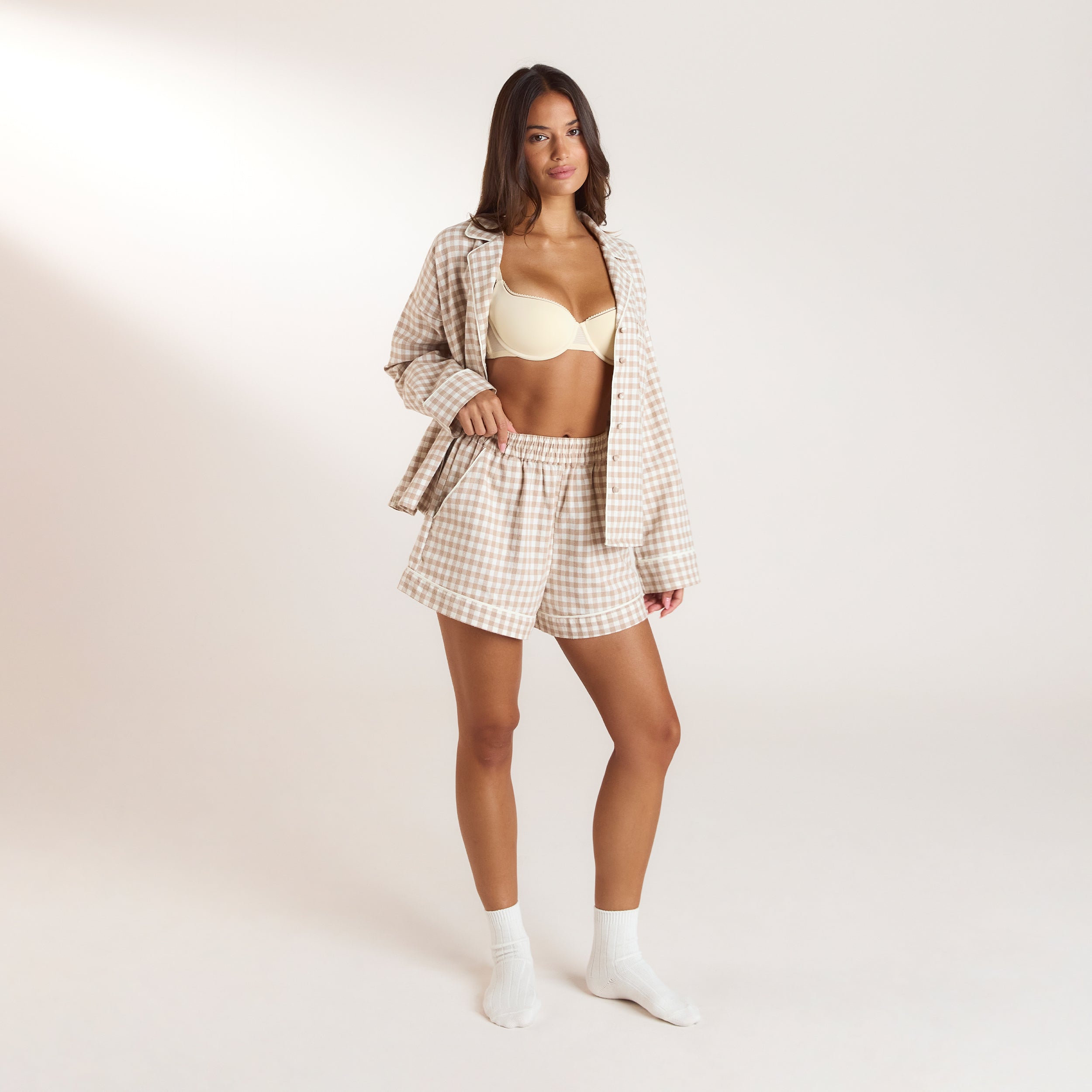 Gingham Pyjama Shorts | Gingham Pajama Shorts - Beige