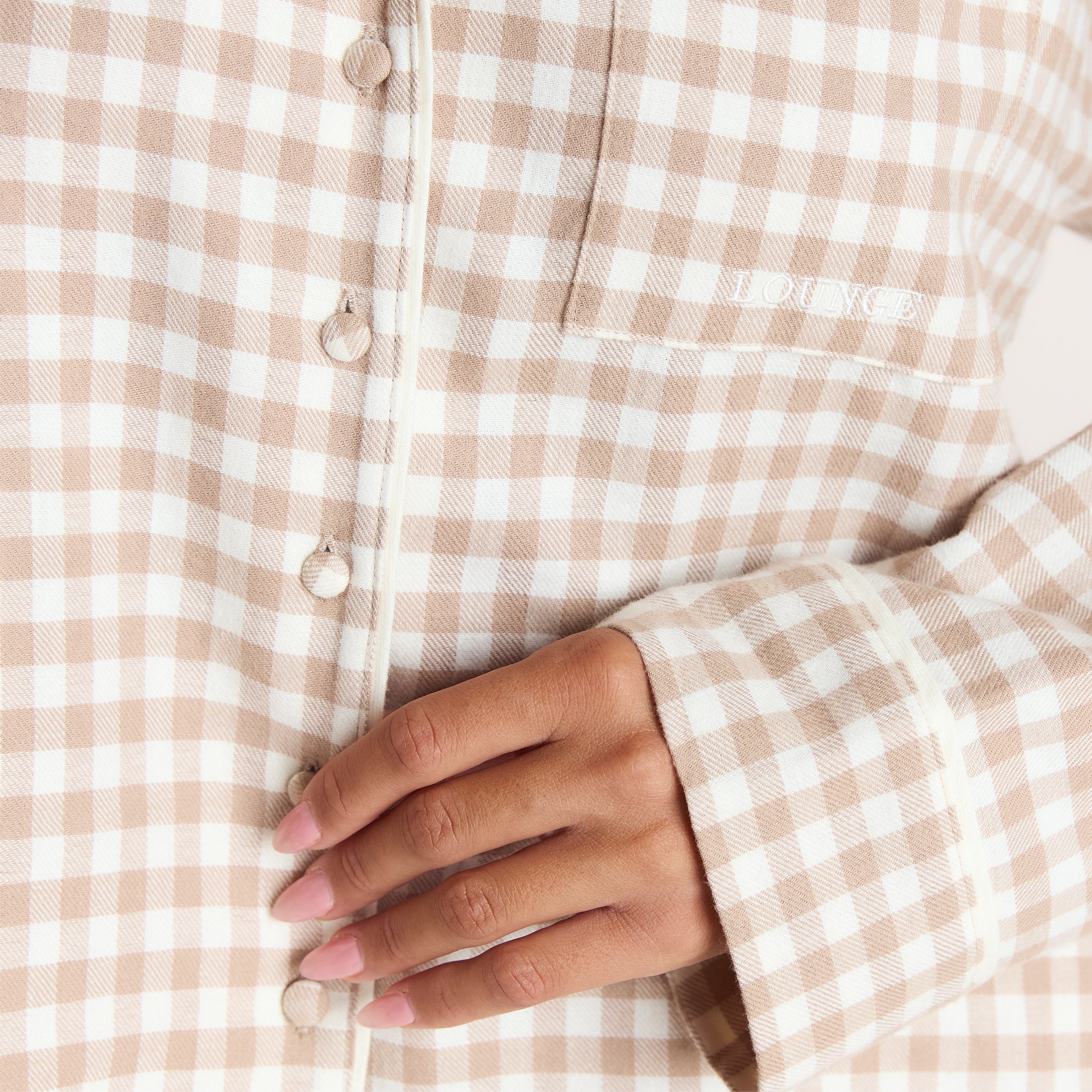 Gingham Pyjama Shirt | Gingham Pajama Shirt - Beige