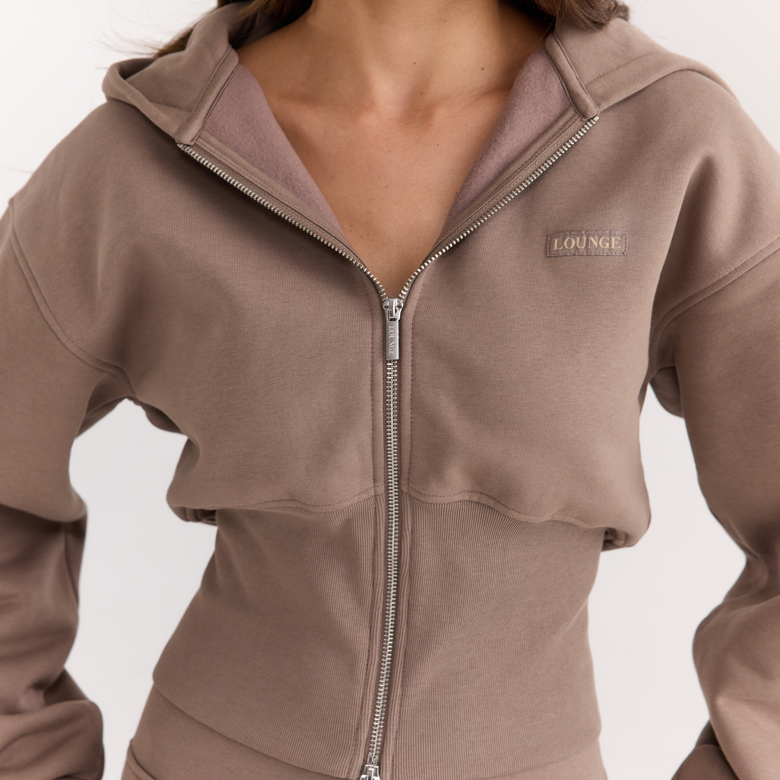Fitted-Waist Zip-Up Hoodie | Fitted-Waist Zip-Up Hoodie - Mushroom